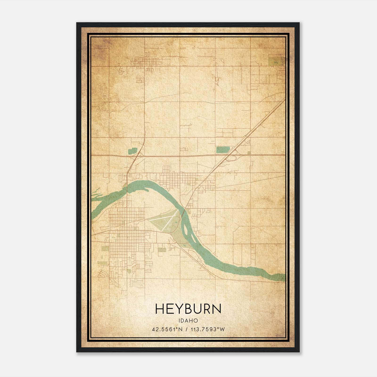 Vintage Heyburn Idaho Map Poster, Heyburn ID City Road Wall Art Print Vintage Heyburn Idaho Map Poster, Heyburn ID City Road Wall Art Print
