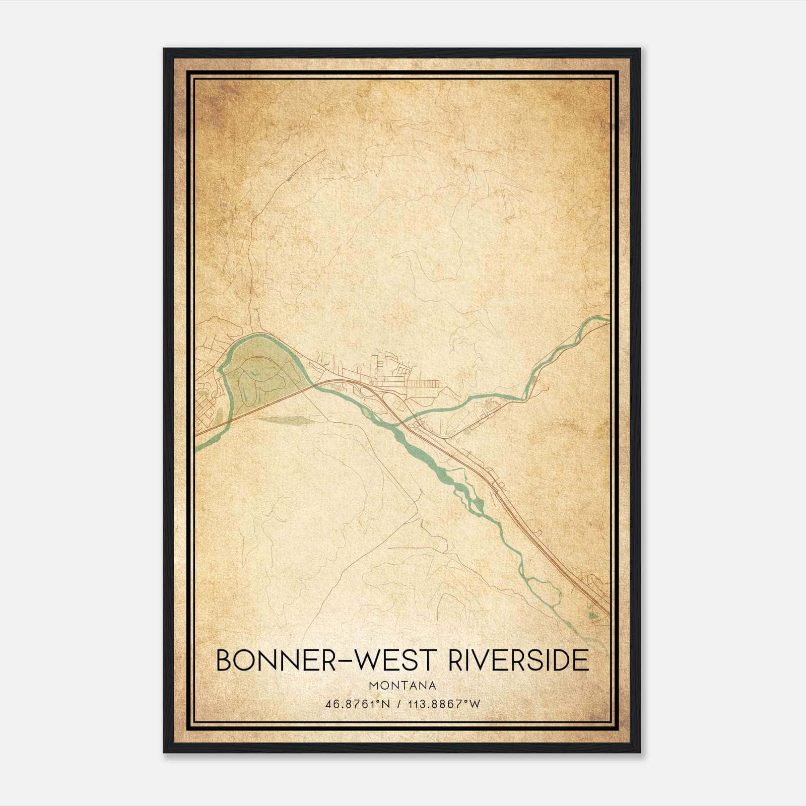 Vintage Bonner-West Riverside Montana Map Poster, Bonner-West Riverside MT City Road Wall Art Print Vintage Bonner-West Riverside Montana Map Poster, Bonner-West Riverside MT City Road Wall Art Print