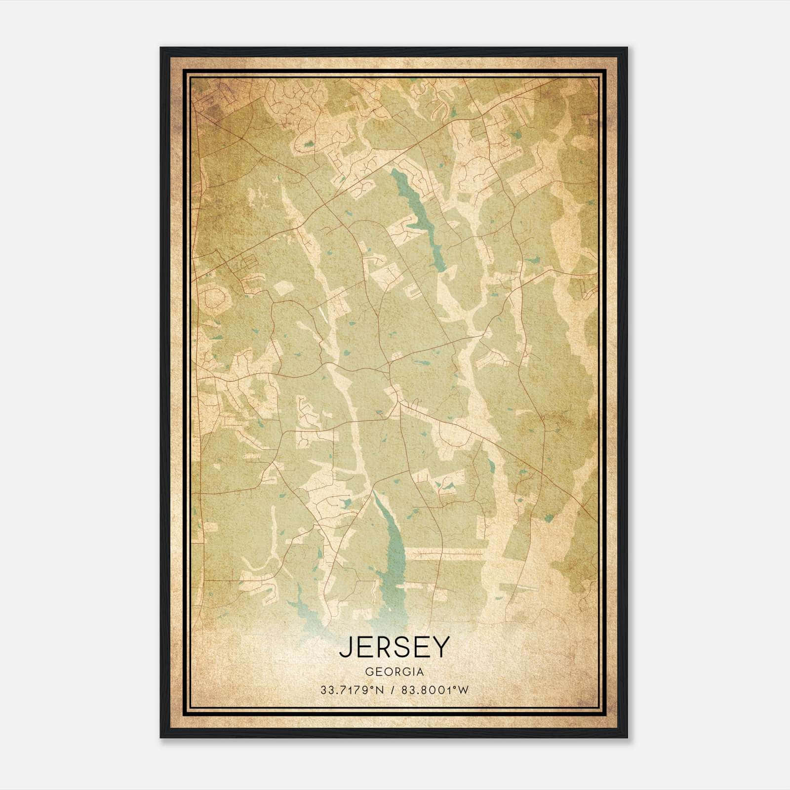 Vintage Jersey Georgia Map Poster, Jersey GA City Road Wall Art Print Vintage Jersey Georgia Map Poster, Jersey GA City Road Wall Art Print