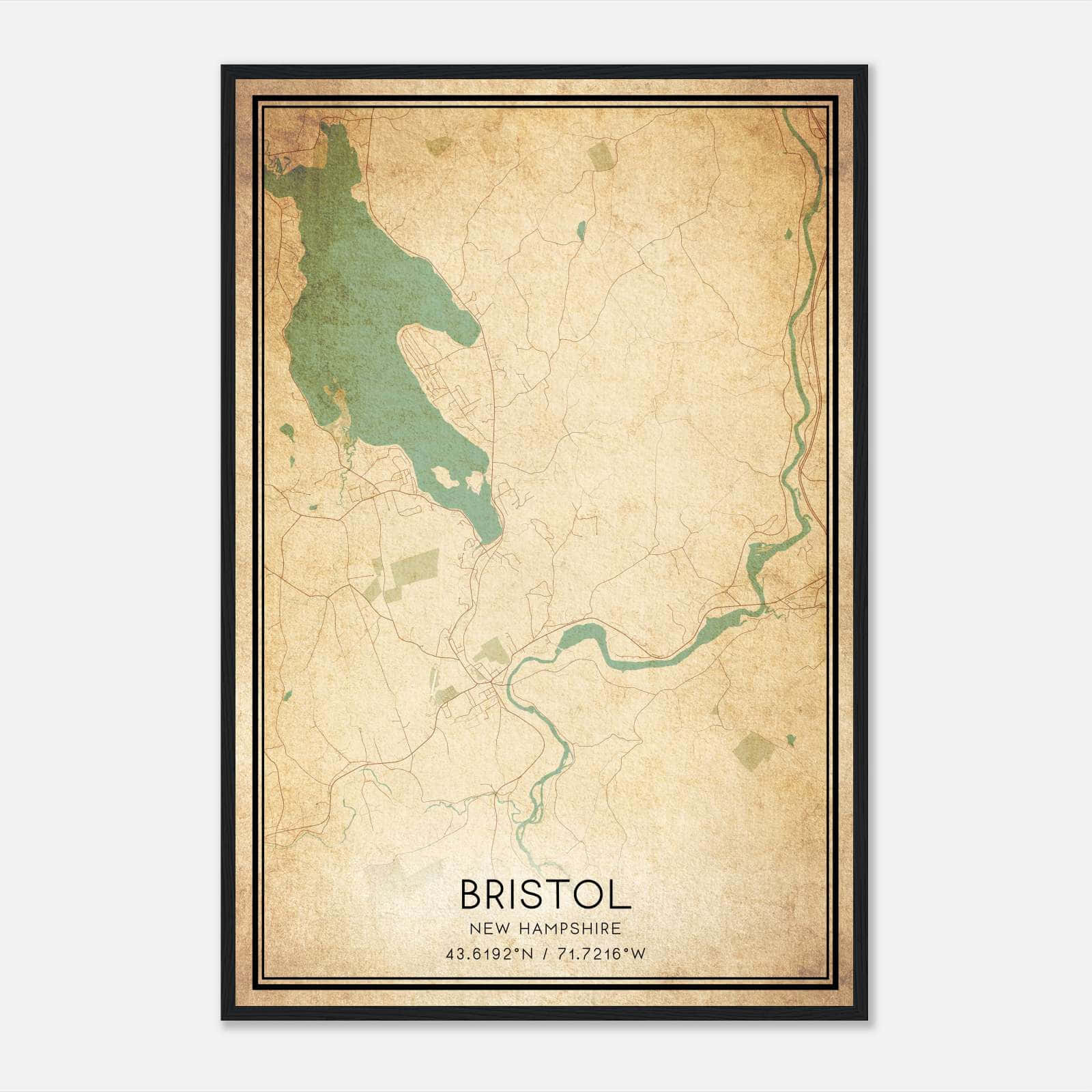 Vintage Bristol New Hampshire Map Poster, Bristol NH City Road Wall Art Print Vintage Bristol New Hampshire Map Poster, Bristol NH City Road Wall Art Print