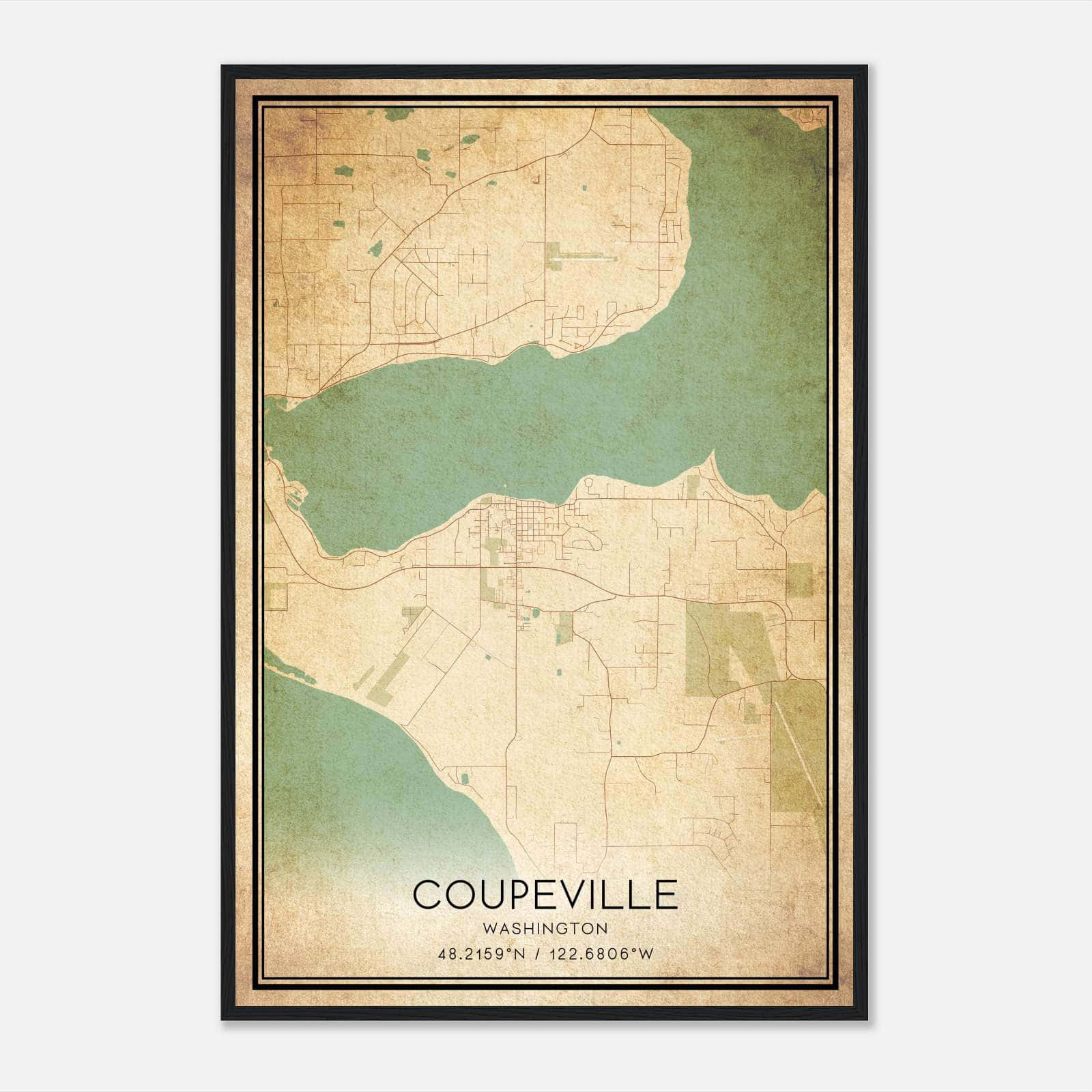 Vintage Coupeville Washington Map Poster, Coupeville WA City Road Wall Art Print Vintage Coupeville Washington Map Poster, Coupeville WA City Road Wall Art Print