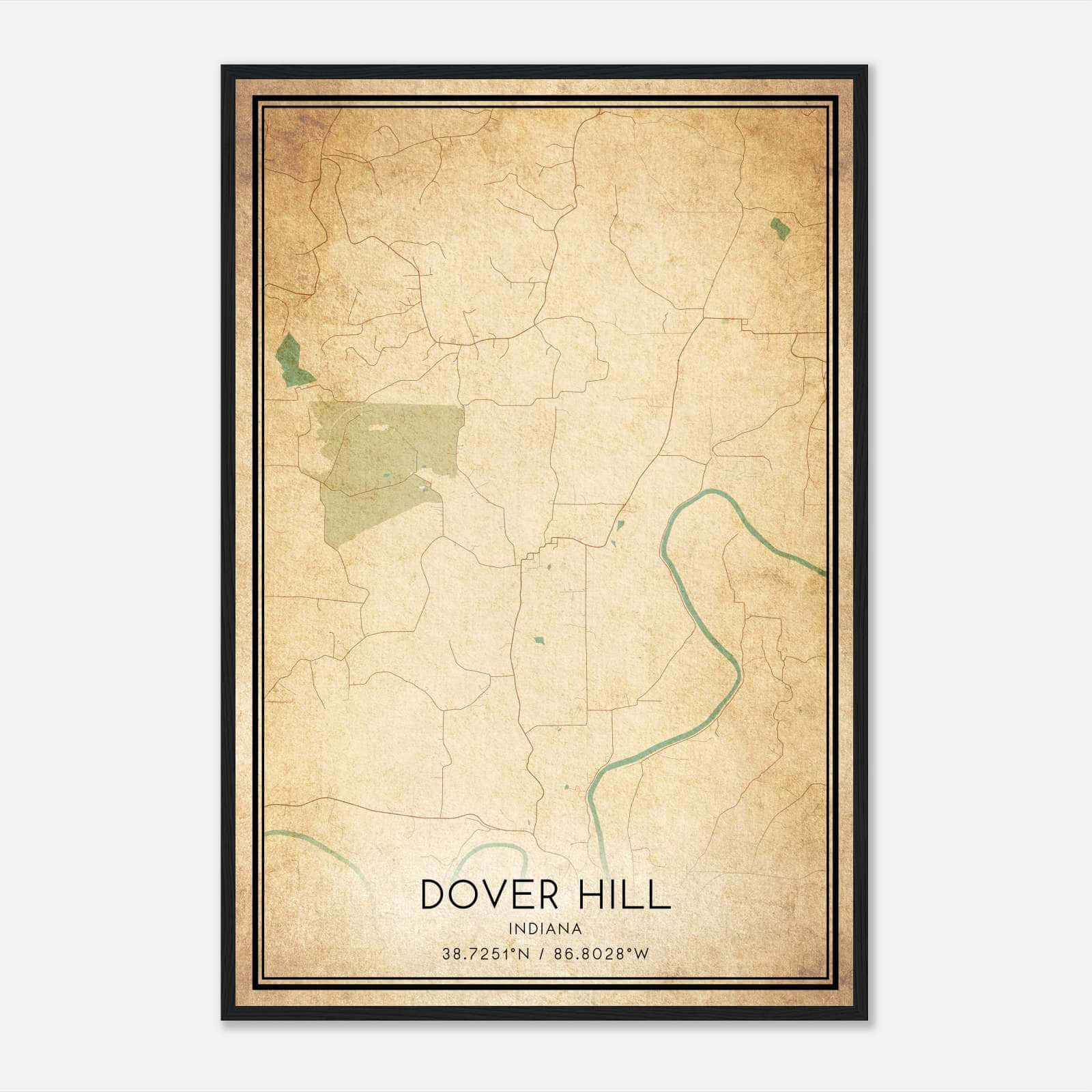Vintage Dover Hill Indiana Map Poster, Dover Hill IN City Road Wall Art Print Vintage Dover Hill Indiana Map Poster, Dover Hill IN City Road Wall Art Print