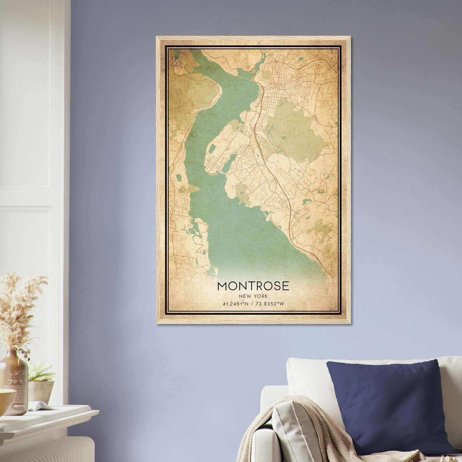 Vintage Montrose New York Map Poster, Montrose NY City Road Wall Art Print