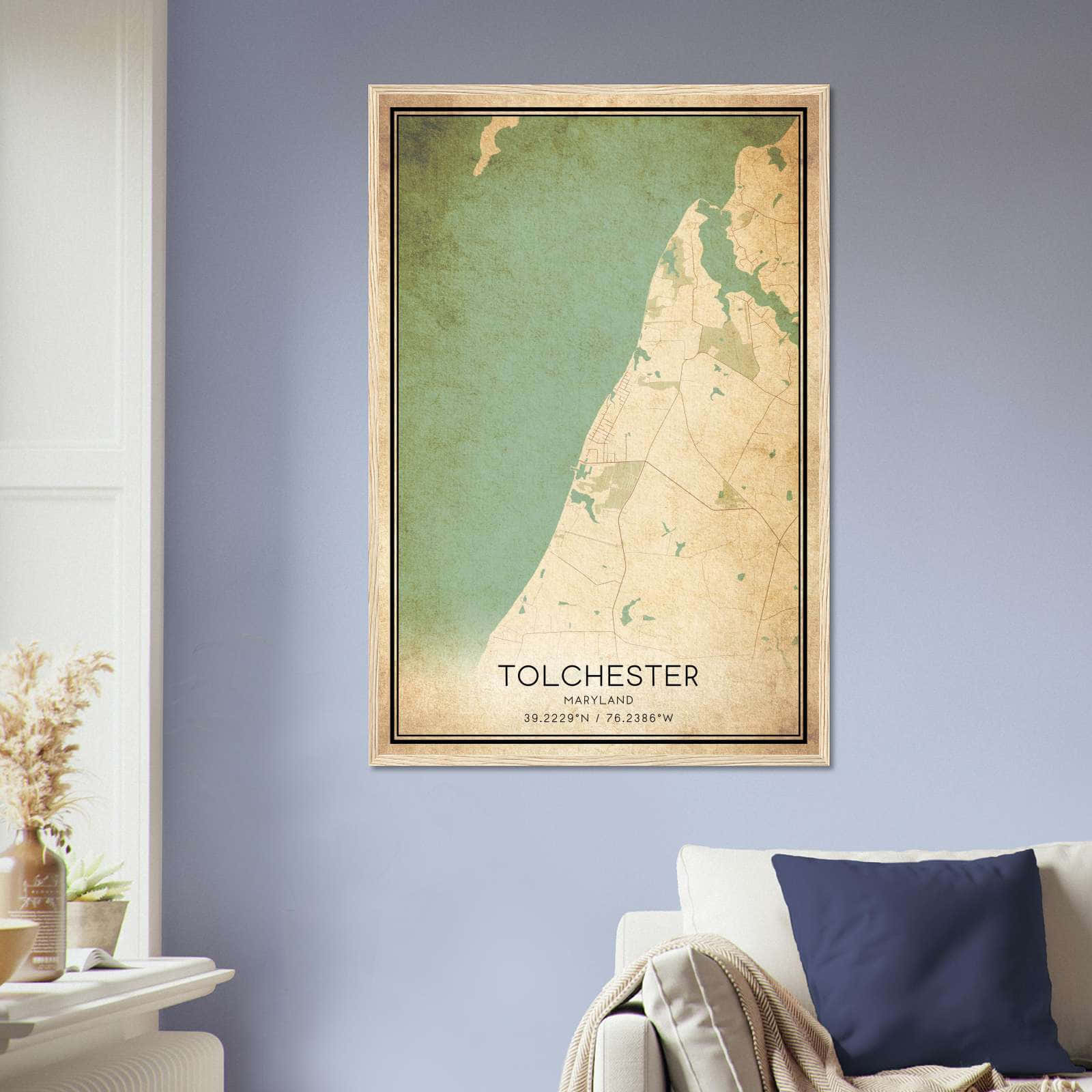 Vintage Tolchester Maryland Map Poster, Tolchester MD City Road Wall Art Print