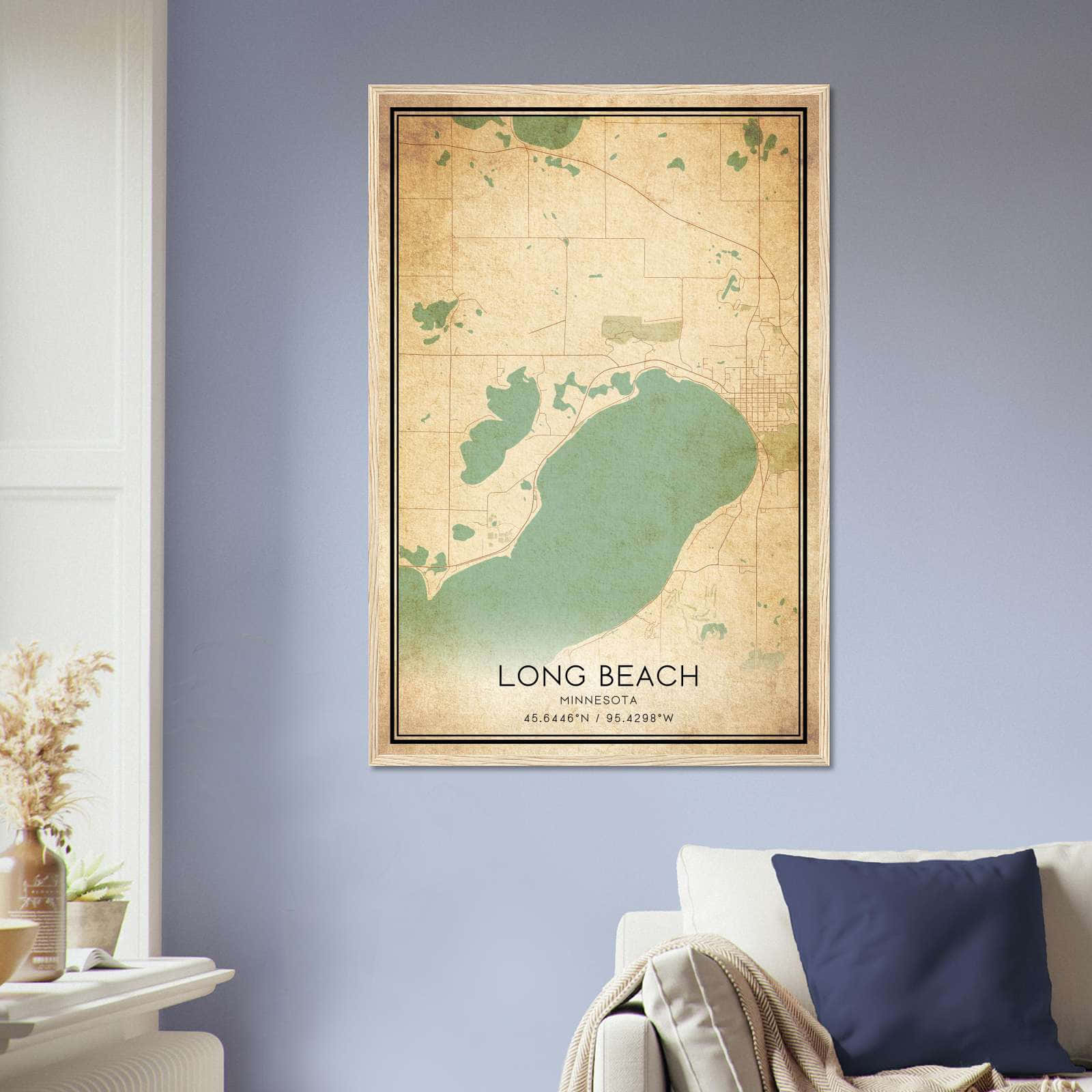 Vintage Long Beach Minnesota Map Poster, Long Beach MN City Road Wall Art Print