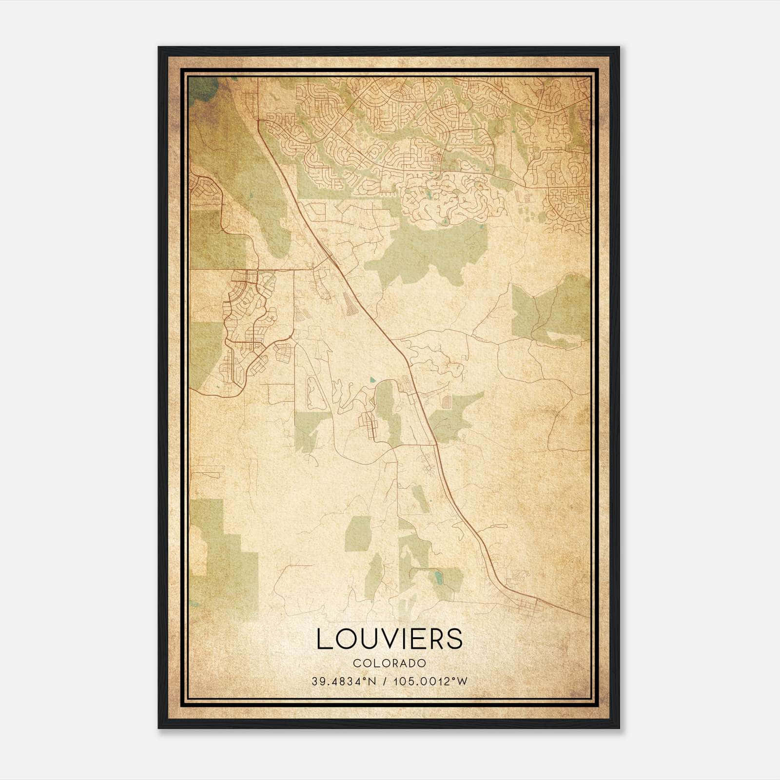 Vintage Louviers Colorado Map Poster, Louviers CO City Road Wall Art Print Vintage Louviers Colorado Map Poster, Louviers CO City Road Wall Art Print
