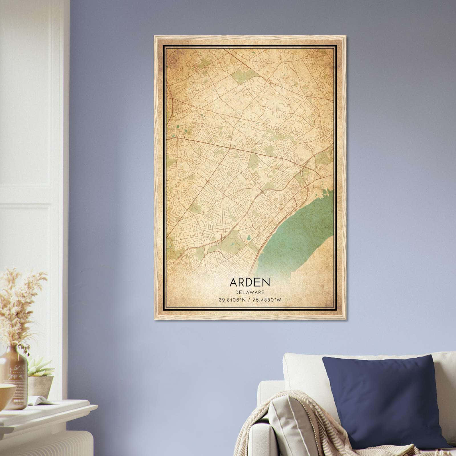 Vintage Arden Delaware Map Poster, Arden DE City Road Wall Art Print