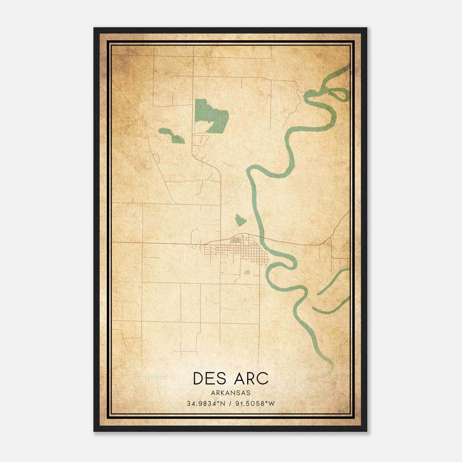 Vintage Des Arc Arkansas Map Poster, Des Arc AR City Road Wall Art Print Vintage Des Arc Arkansas Map Poster, Des Arc AR City Road Wall Art Print