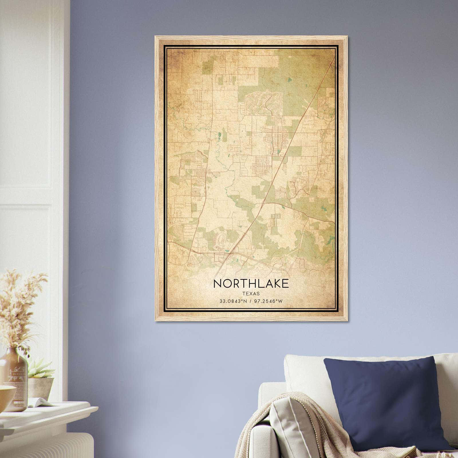 Vintage Northlake Texas Map Poster, Northlake TX City Road Wall Art Print