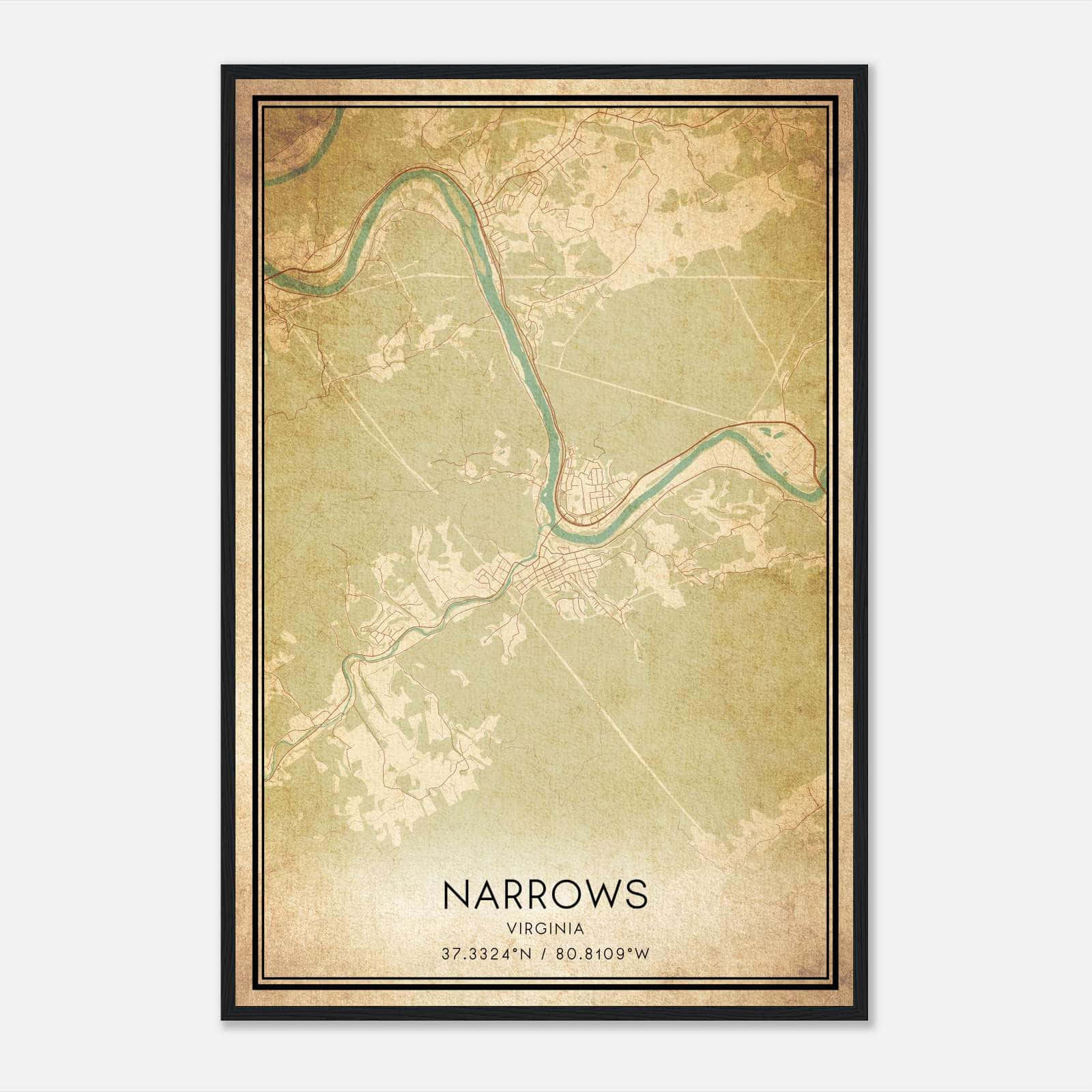 Vintage Narrows Virginia Map Poster, Narrows VA City Road Wall Art Print Vintage Narrows Virginia Map Poster, Narrows VA City Road Wall Art Print
