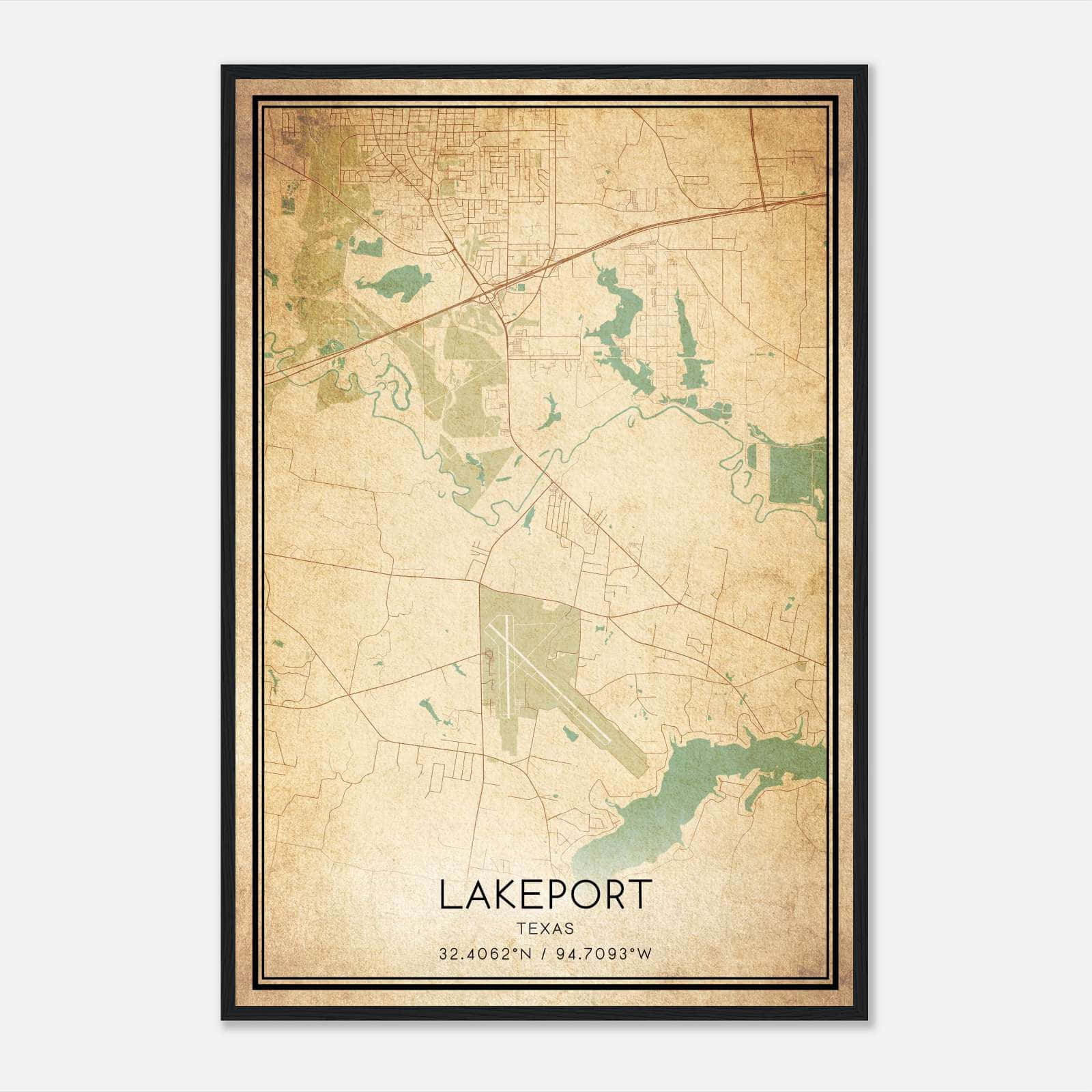 Vintage Lakeport Texas Map Poster, Lakeport TX City Road Wall Art Print Vintage Lakeport Texas Map Poster, Lakeport TX City Road Wall Art Print