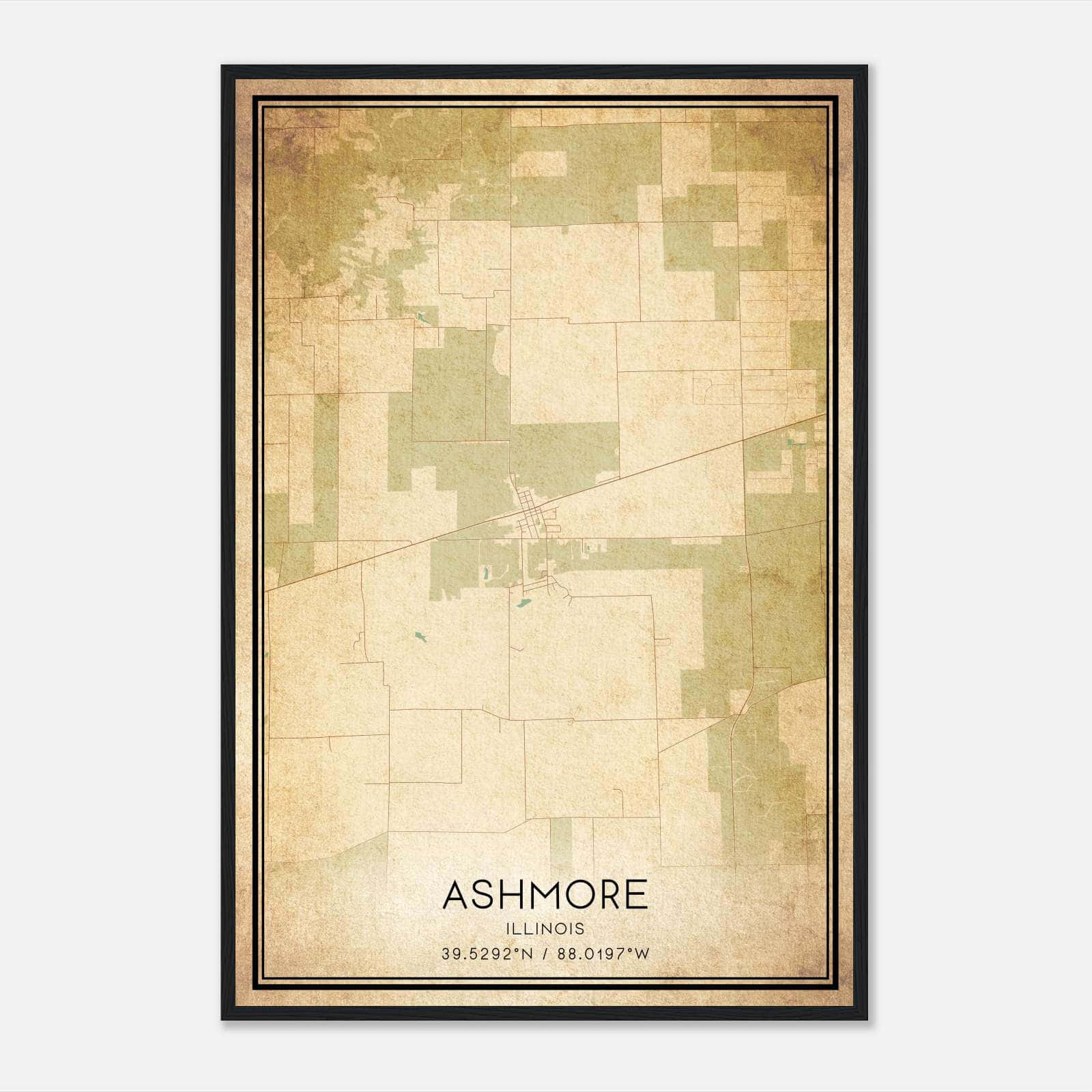 Vintage Ashmore Illinois Map Poster, Ashmore IL City Road Wall Art Print Vintage Ashmore Illinois Map Poster, Ashmore IL City Road Wall Art Print