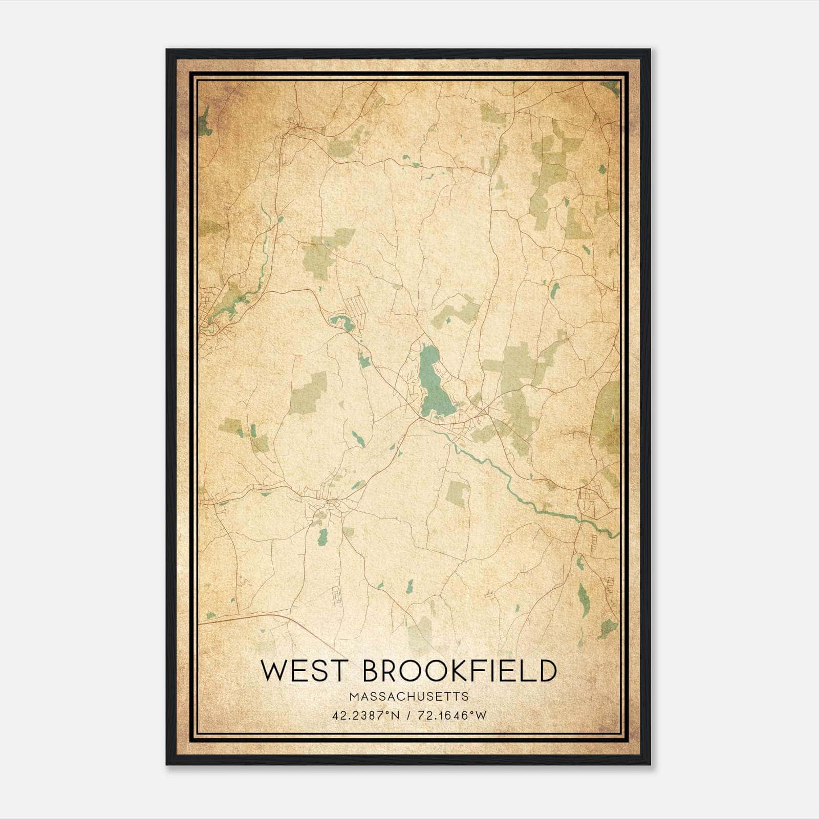 Vintage West Brookfield Massachusetts Map Poster, West Brookfield MA City Road Wall Art Print Vintage West Brookfield Massachusetts Map Poster, West Brookfield MA City Road Wall Art Print