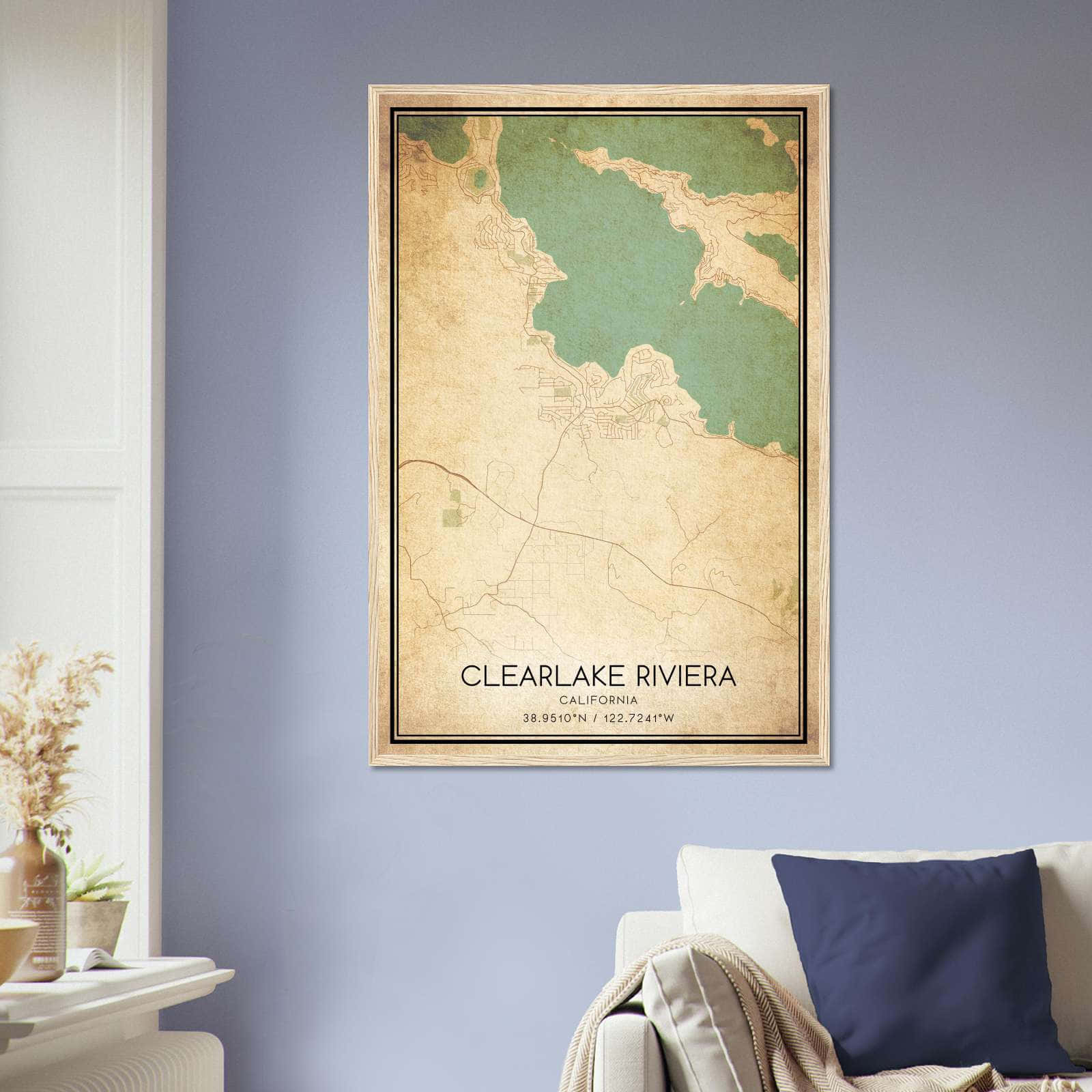 Vintage Clearlake Riviera California Map Poster, Clearlake Riviera CA City Road Wall Art Print