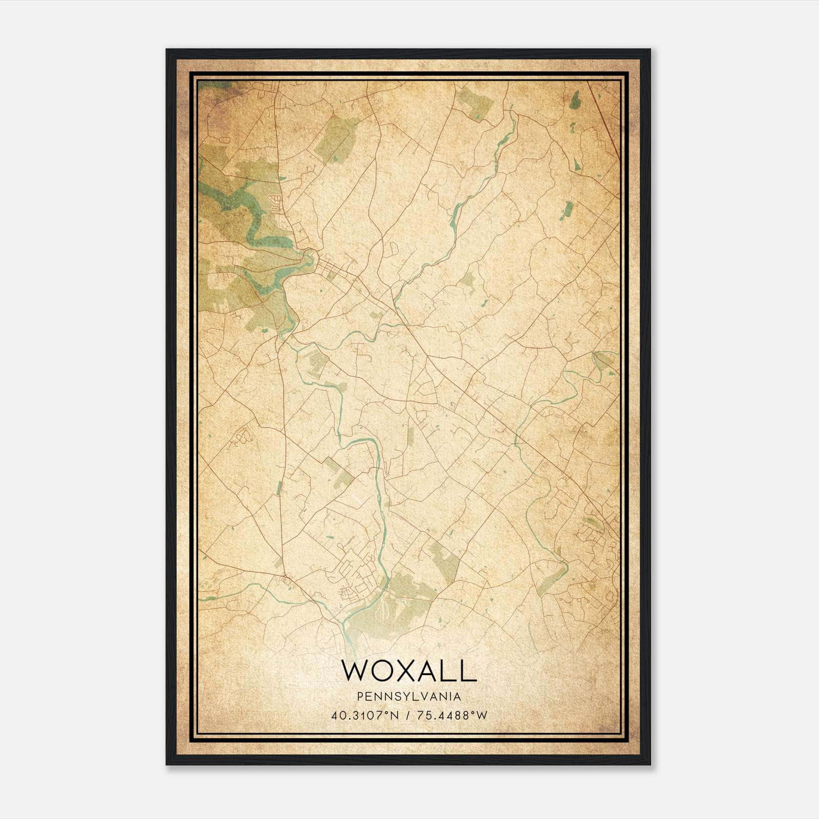 Vintage Woxall Pennsylvania Map Poster, Woxall PA City Road Wall Art Print Vintage Woxall Pennsylvania Map Poster, Woxall PA City Road Wall Art Print