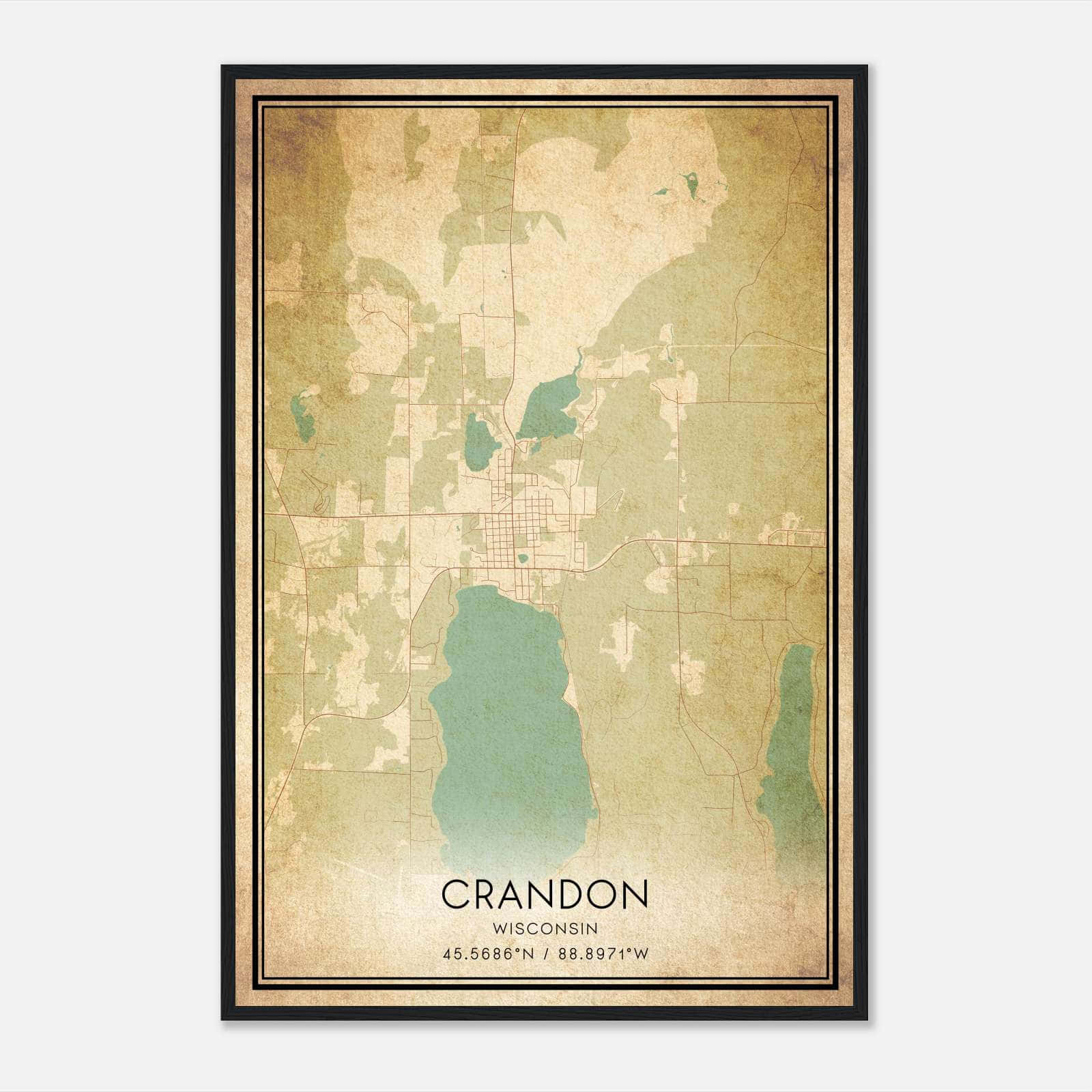Vintage Crandon Wisconsin Map Poster, Crandon WI City Road Wall Art Print Vintage Crandon Wisconsin Map Poster, Crandon WI City Road Wall Art Print