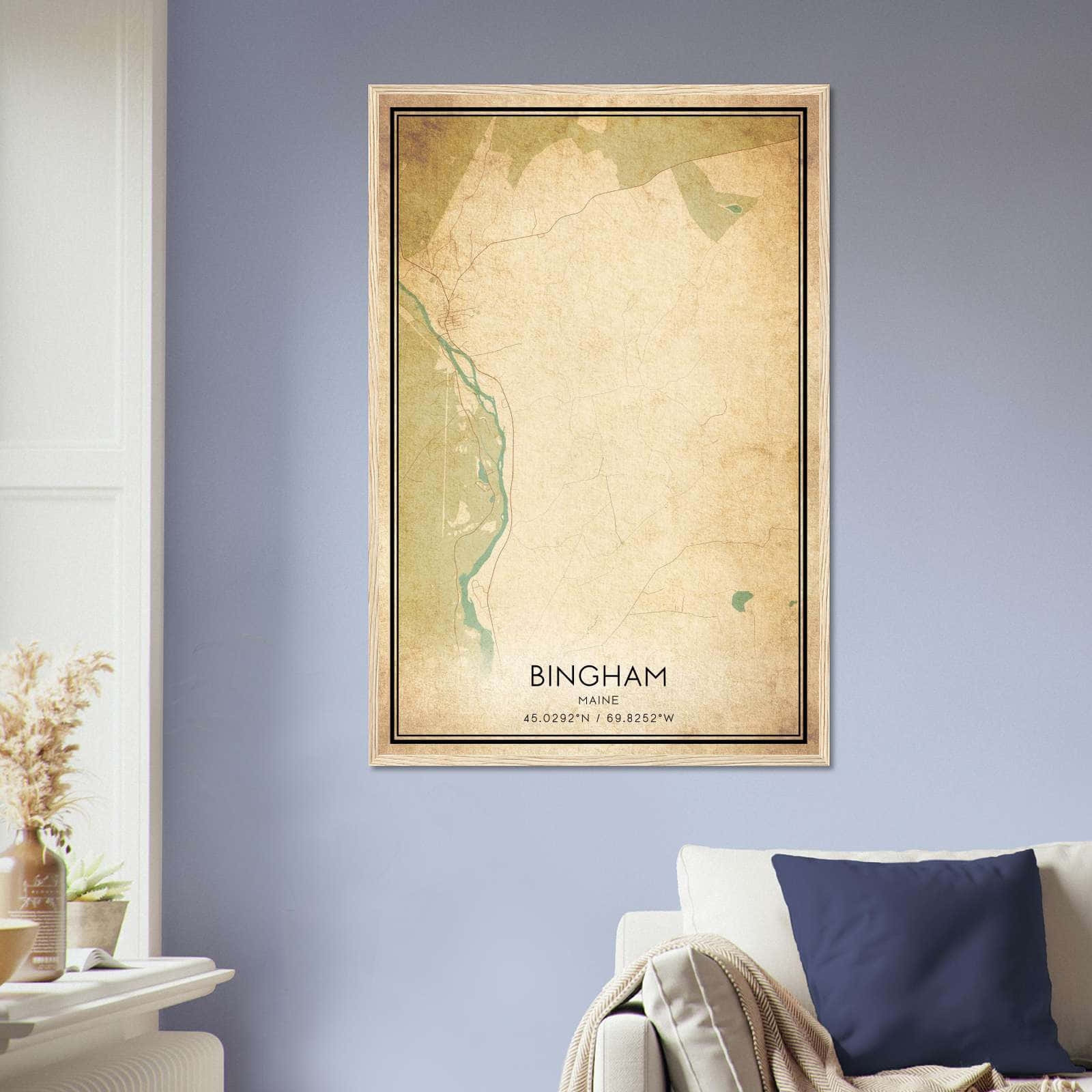 Vintage Bingham Maine Map Poster, Bingham ME City Road Wall Art Print