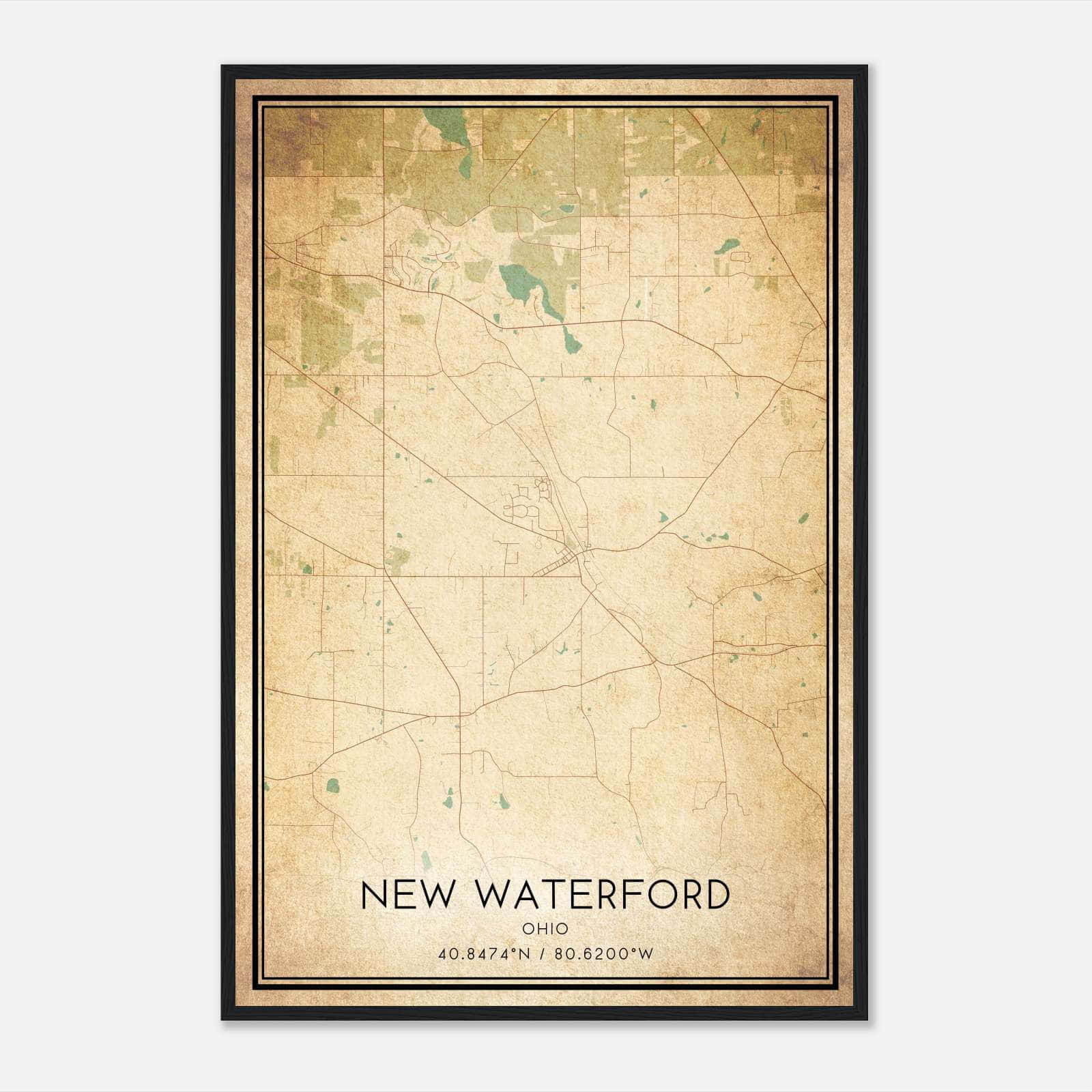Vintage New Waterford Ohio Map Poster, New Waterford OH City Road Wall Art Print Vintage New Waterford Ohio Map Poster, New Waterford OH City Road Wall Art Print