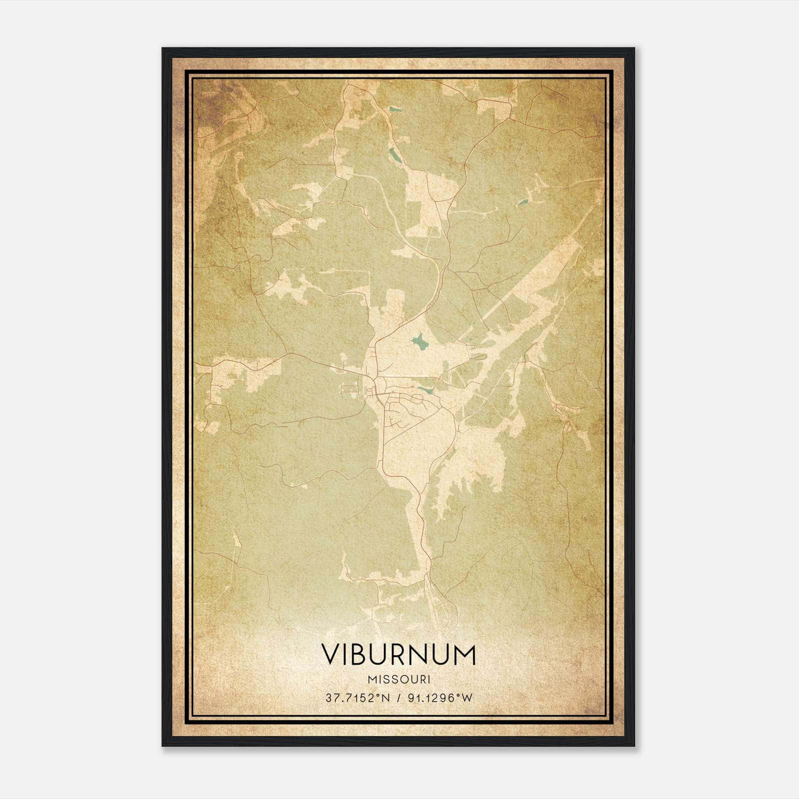 Vintage Viburnum Missouri Map Poster, Viburnum MO City Road Wall Art Print Vintage Viburnum Missouri Map Poster, Viburnum MO City Road Wall Art Print