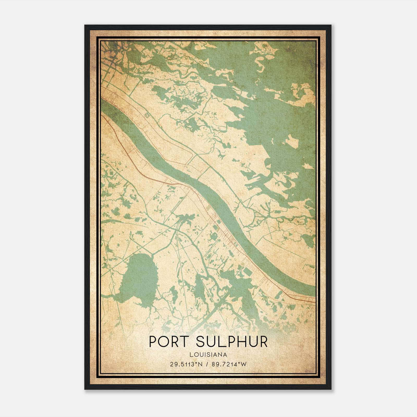 Vintage Port Sulphur Louisiana Map Poster, Port Sulphur LA City Road Wall Art Print Vintage Port Sulphur Louisiana Map Poster, Port Sulphur LA City Road Wall Art Print