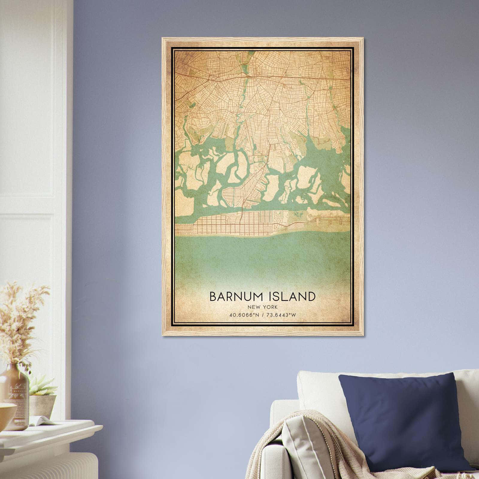Vintage Barnum Island New York Map Poster, Barnum Island NY City Road Wall Art Print