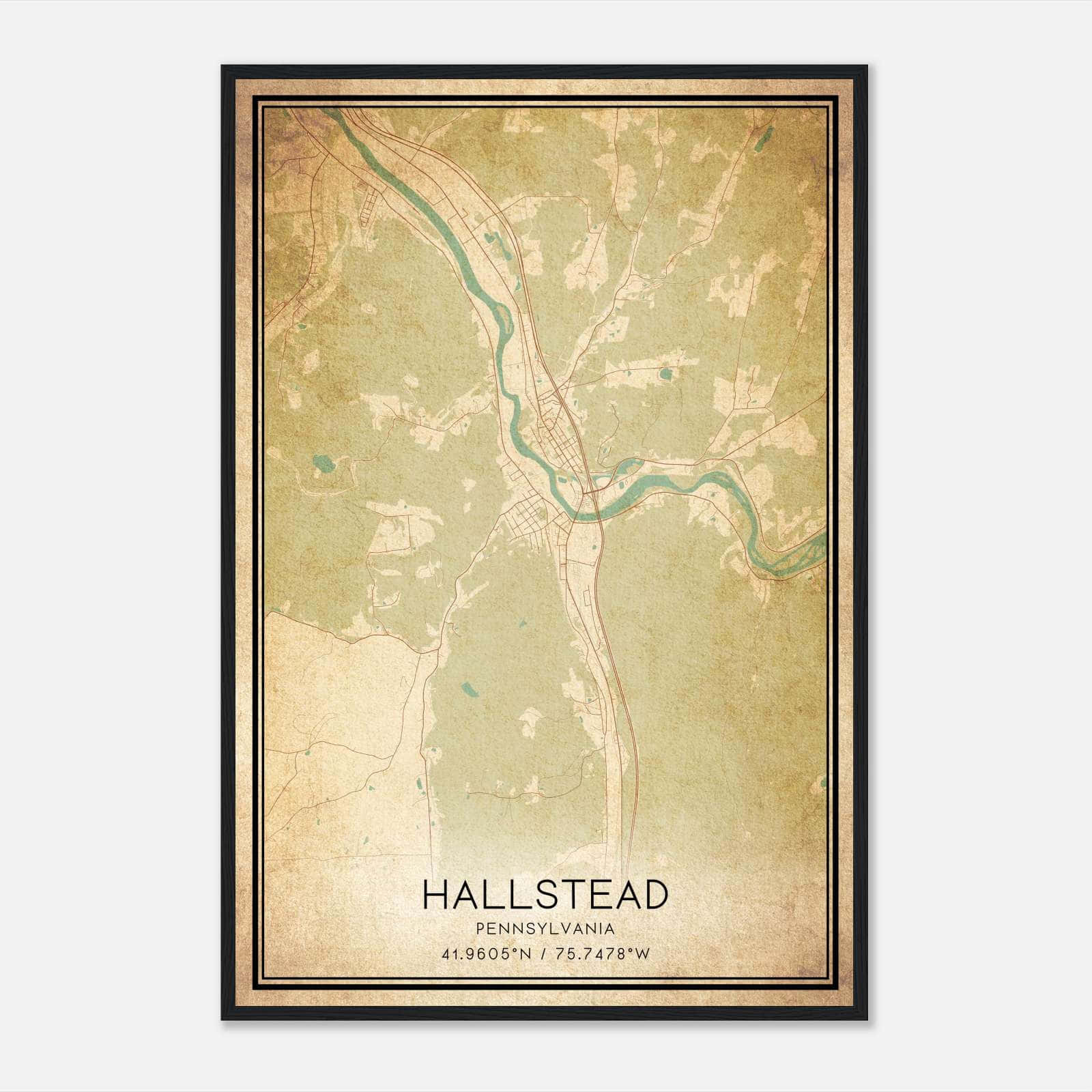 Vintage Hallstead Pennsylvania Map Poster, Hallstead PA City Road Wall Art Print Vintage Hallstead Pennsylvania Map Poster, Hallstead PA City Road Wall Art Print