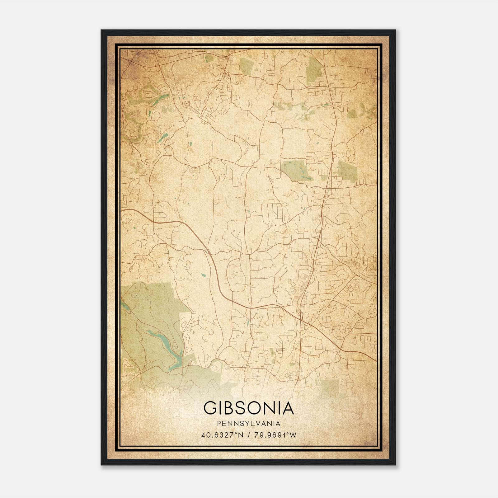 Vintage Gibsonia Pennsylvania Map Poster, Gibsonia PA City Road Wall Art Print Vintage Gibsonia Pennsylvania Map Poster, Gibsonia PA City Road Wall Art Print