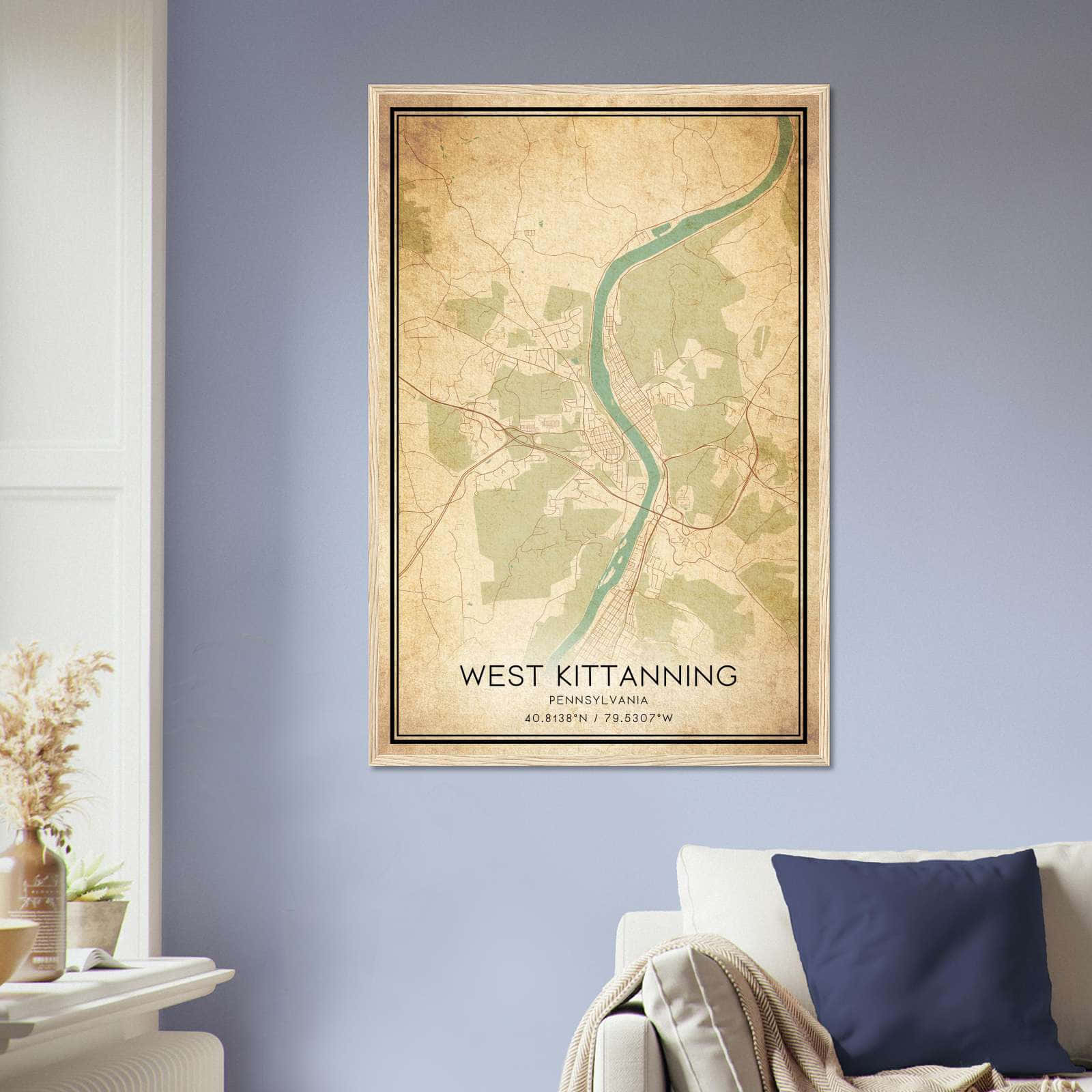 Vintage West Kittanning Pennsylvania Map Poster, West Kittanning PA City Road Wall Art Print
