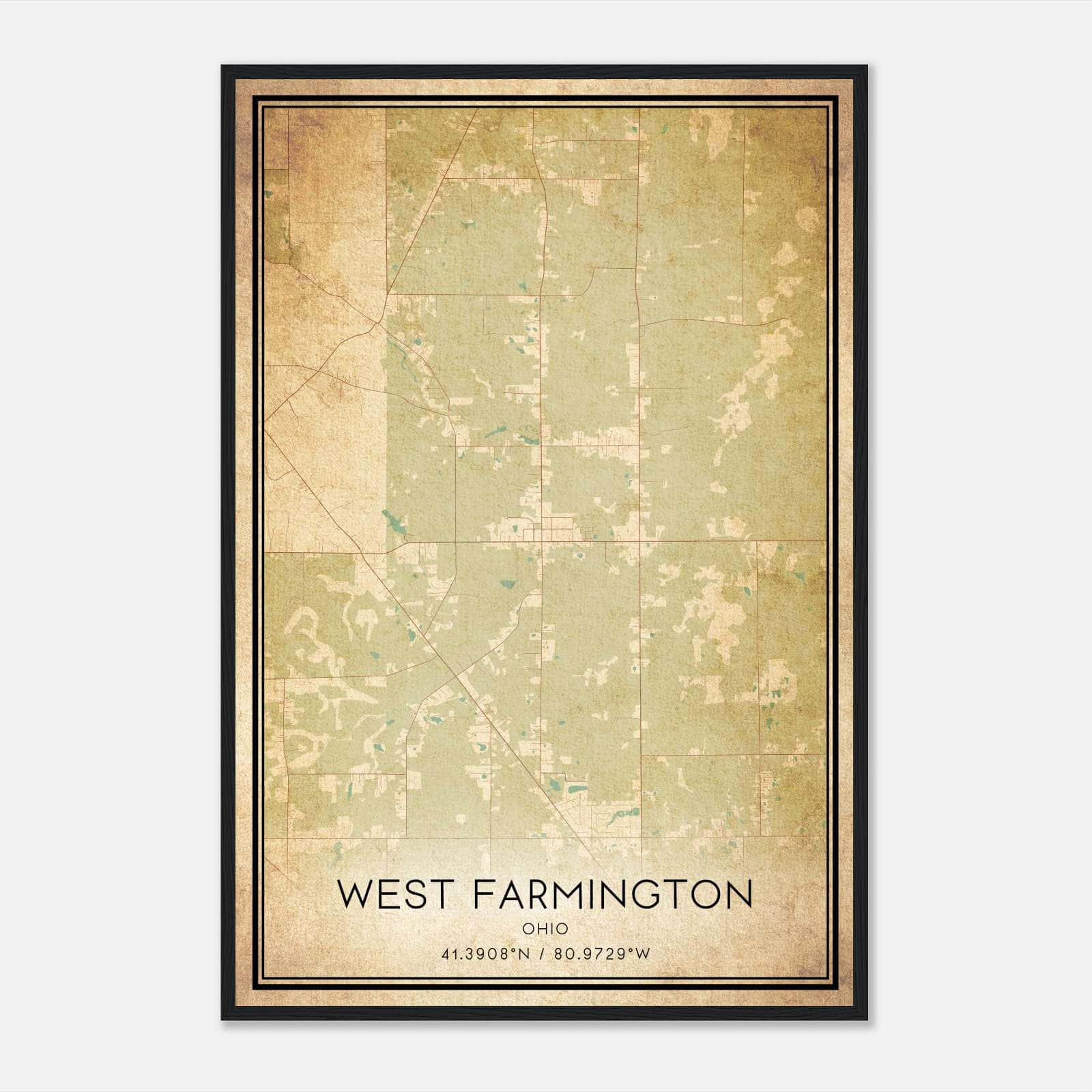 Vintage West Farmington Ohio Map Poster, West Farmington OH City Road Wall Art Print Vintage West Farmington Ohio Map Poster, West Farmington OH City Road Wall Art Print