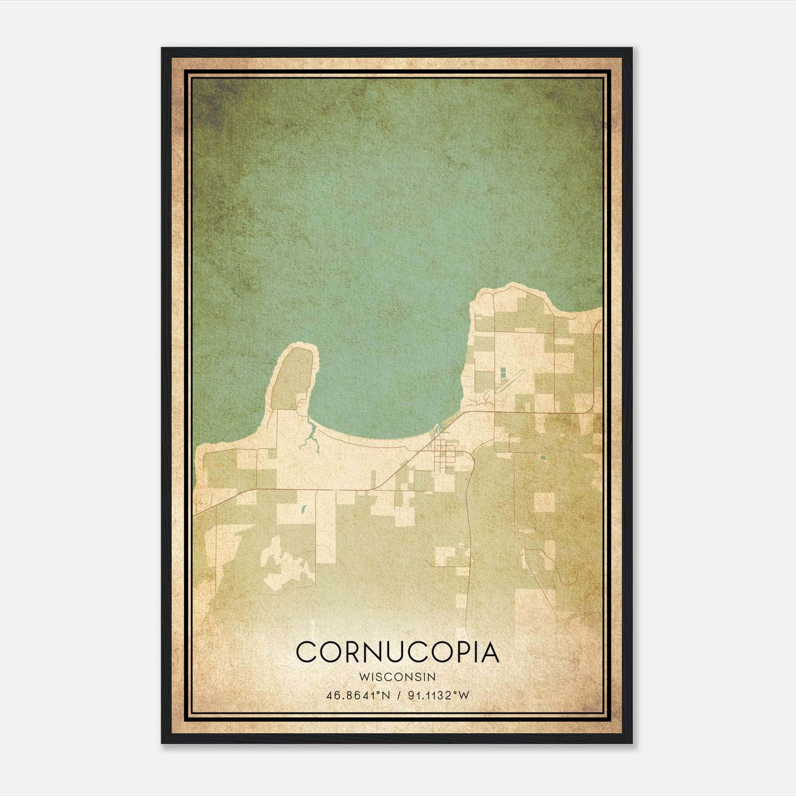Vintage Cornucopia Wisconsin Map Poster, Cornucopia WI City Road Wall Art Print Vintage Cornucopia Wisconsin Map Poster, Cornucopia WI City Road Wall Art Print