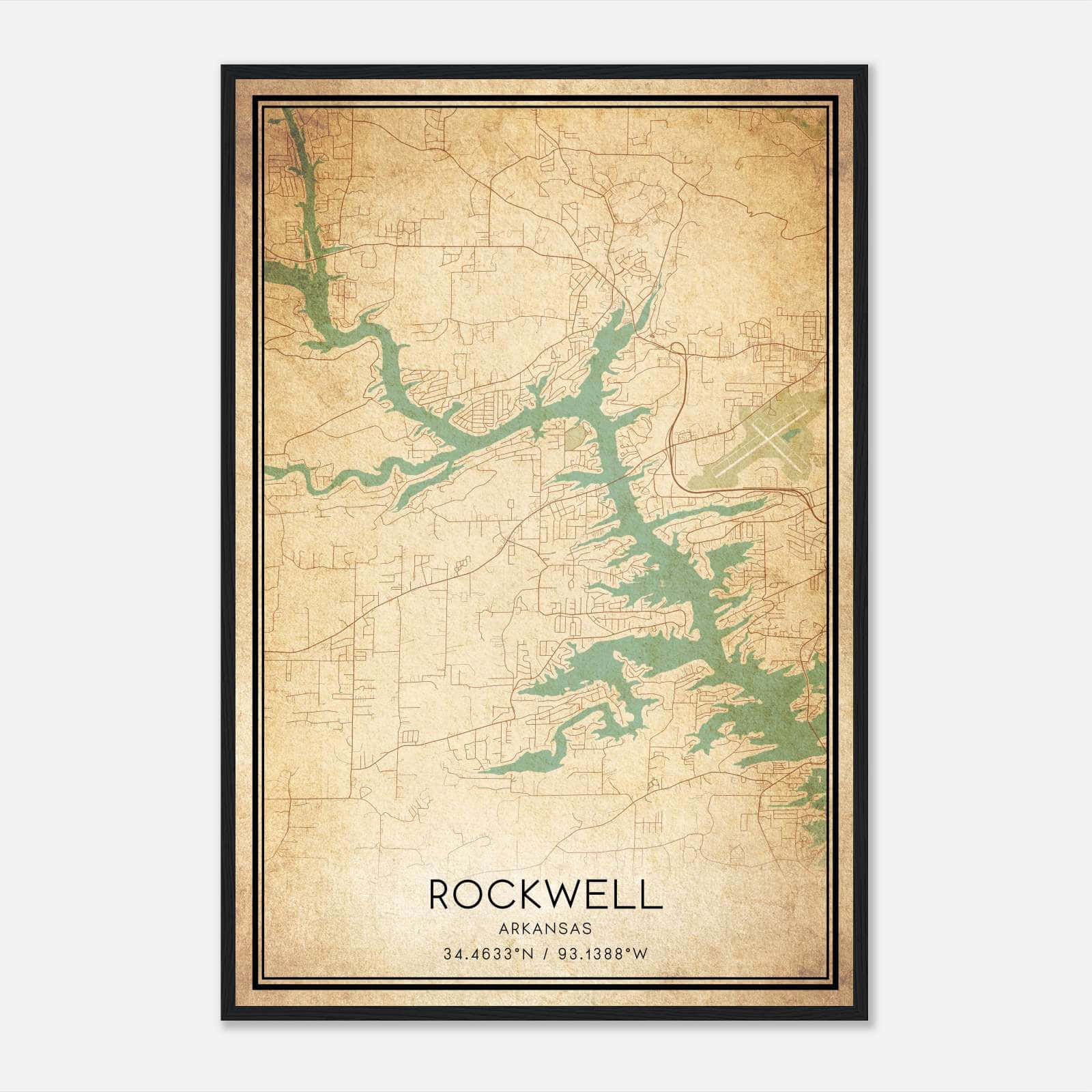 Vintage Rockwell Arkansas Map Poster, Rockwell AR City Road Wall Art Print Vintage Rockwell Arkansas Map Poster, Rockwell AR City Road Wall Art Print