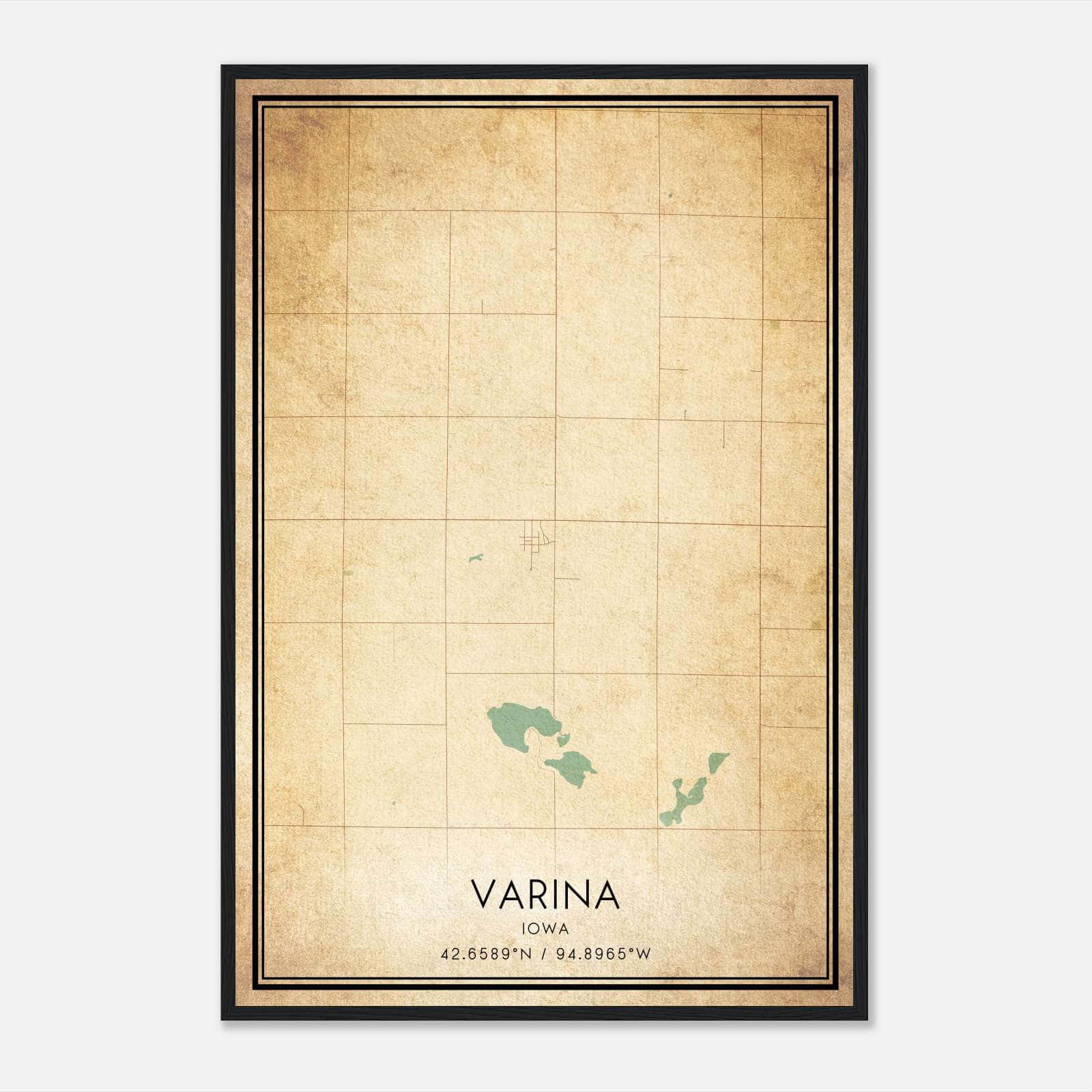 Vintage Varina Iowa Map Poster, Varina IA City Road Wall Art Print Vintage Varina Iowa Map Poster, Varina IA City Road Wall Art Print