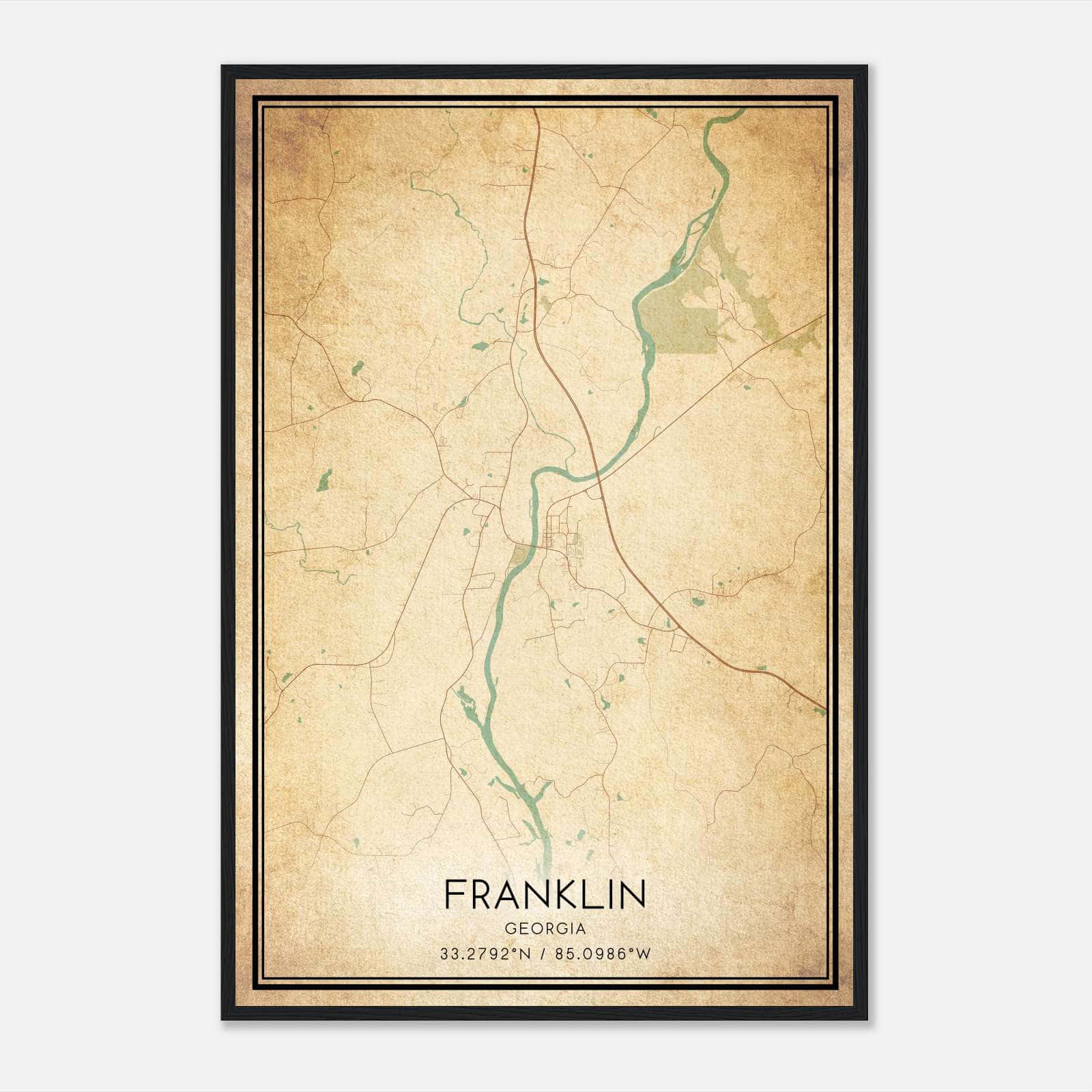 Vintage Franklin Georgia Map Poster, Franklin GA City Road Wall Art Print Vintage Franklin Georgia Map Poster, Franklin GA City Road Wall Art Print