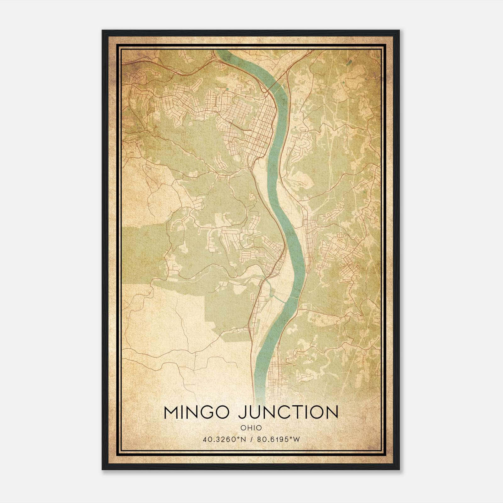 Vintage Mingo Junction Ohio Map Poster, Mingo Junction OH City Road Wall Art Print Vintage Mingo Junction Ohio Map Poster, Mingo Junction OH City Road Wall Art Print