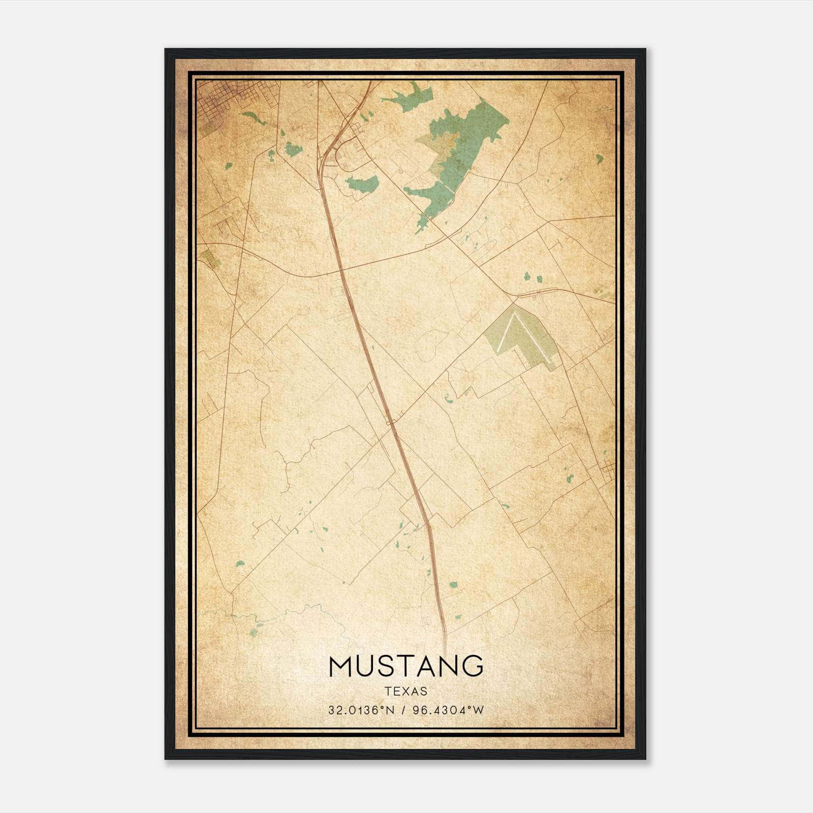 Vintage Mustang Texas Map Poster, Mustang TX City Road Wall Art Print Vintage Mustang Texas Map Poster, Mustang TX City Road Wall Art Print