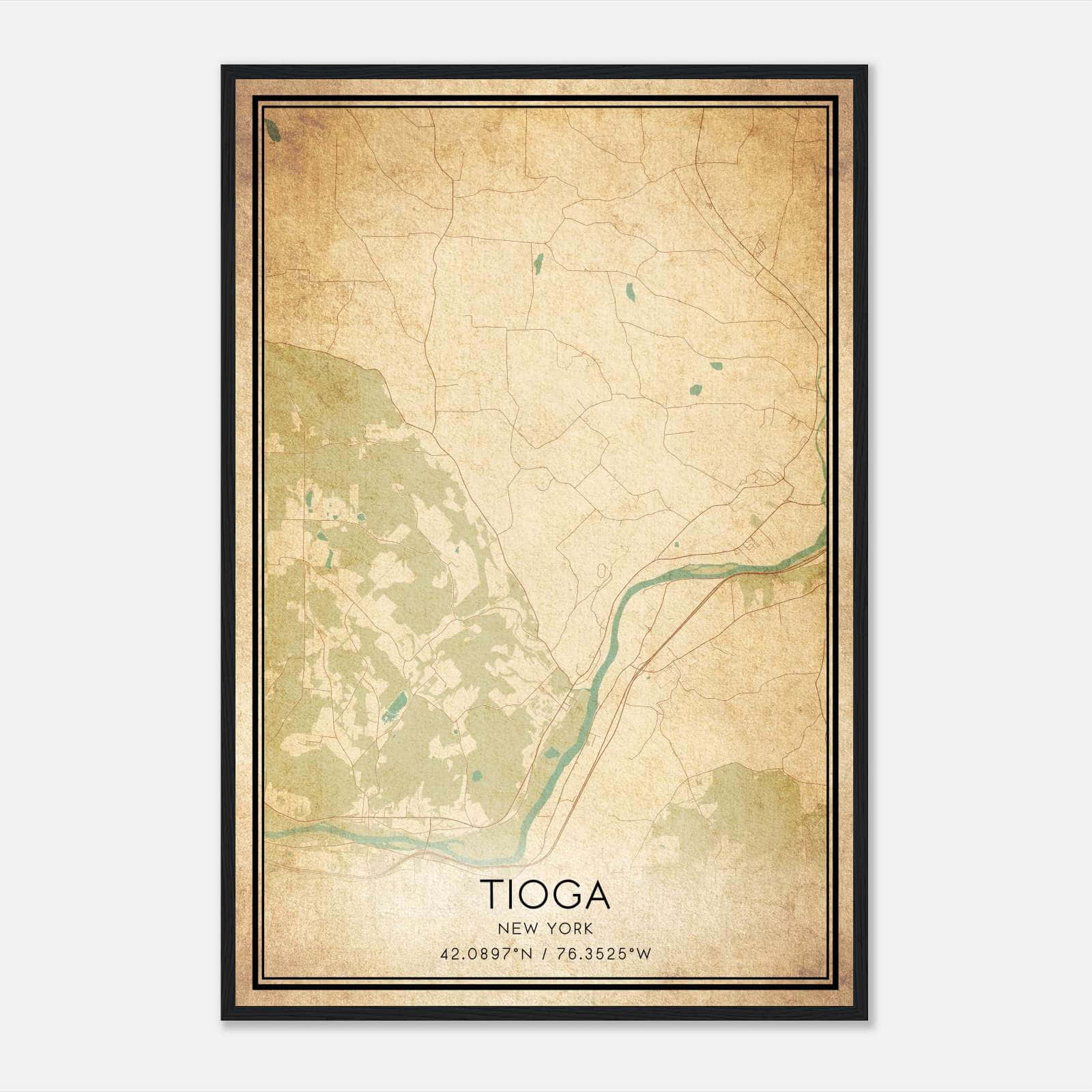 Vintage Tioga New York Map Poster, Tioga NY City Road Wall Art Print Vintage Tioga New York Map Poster, Tioga NY City Road Wall Art Print
