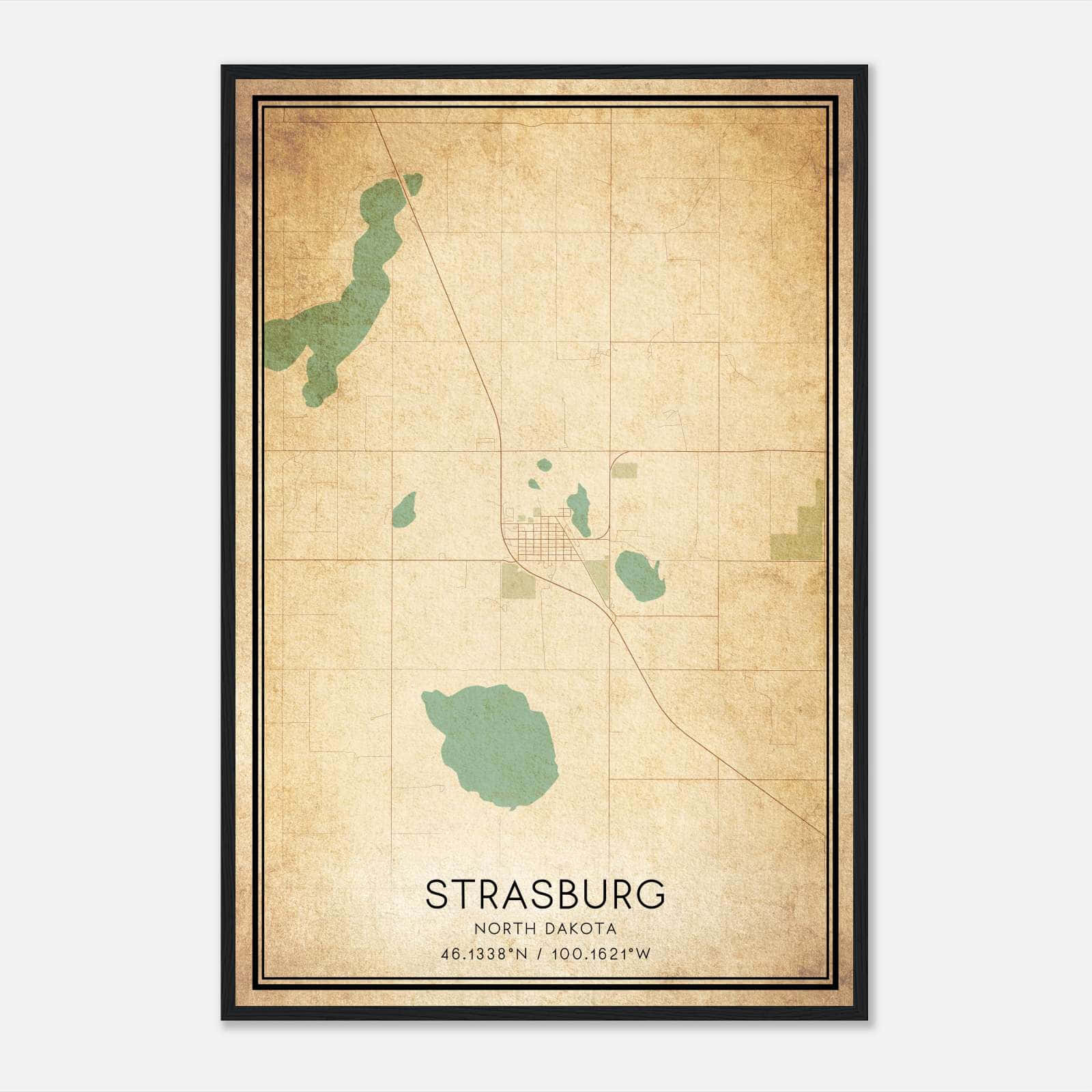 Vintage Strasburg North Dakota Map Poster, Strasburg ND City Road Wall Art Print Vintage Strasburg North Dakota Map Poster, Strasburg ND City Road Wall Art Print