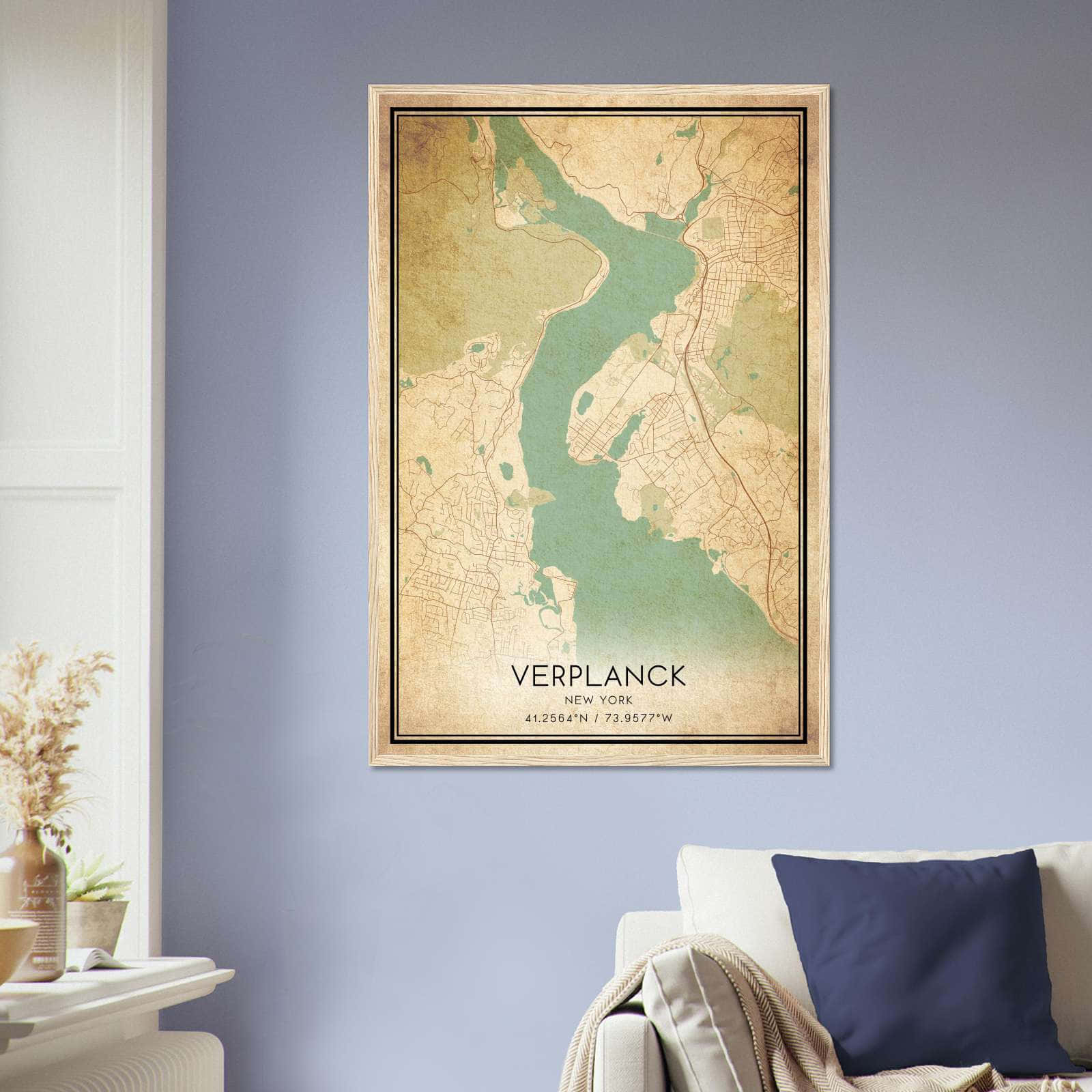 Vintage Verplanck New York Map Poster, Verplanck NY City Road Wall Art Print