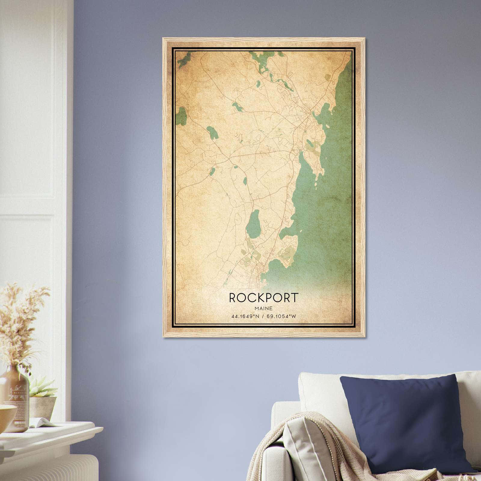 Vintage Rockport Maine Map Poster, Rockport ME City Road Wall Art Print