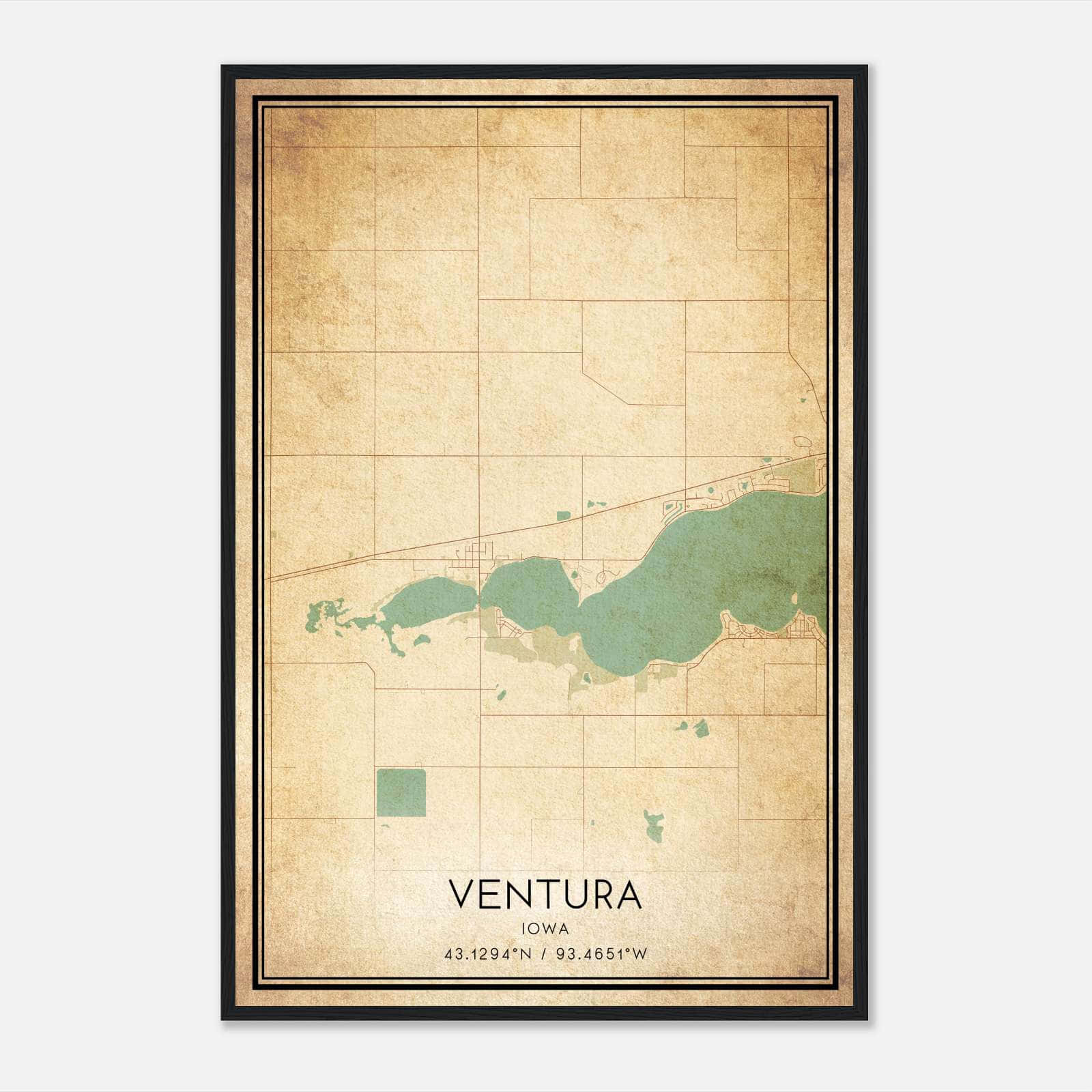 Vintage Ventura Iowa Map Poster, Ventura IA City Road Wall Art Print Vintage Ventura Iowa Map Poster, Ventura IA City Road Wall Art Print
