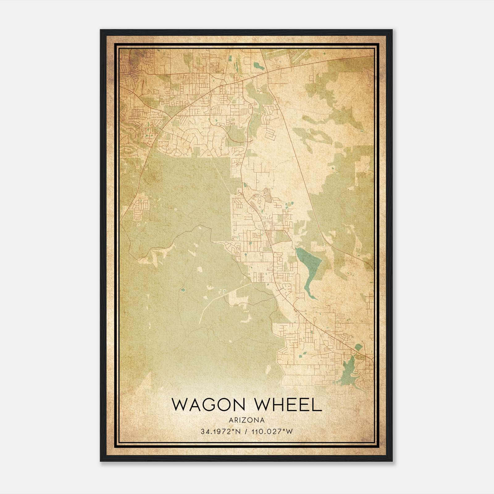 Vintage Wagon Wheel Arizona Map Poster, Wagon Wheel AZ City Road Wall Art Print Vintage Wagon Wheel Arizona Map Poster, Wagon Wheel AZ City Road Wall Art Print