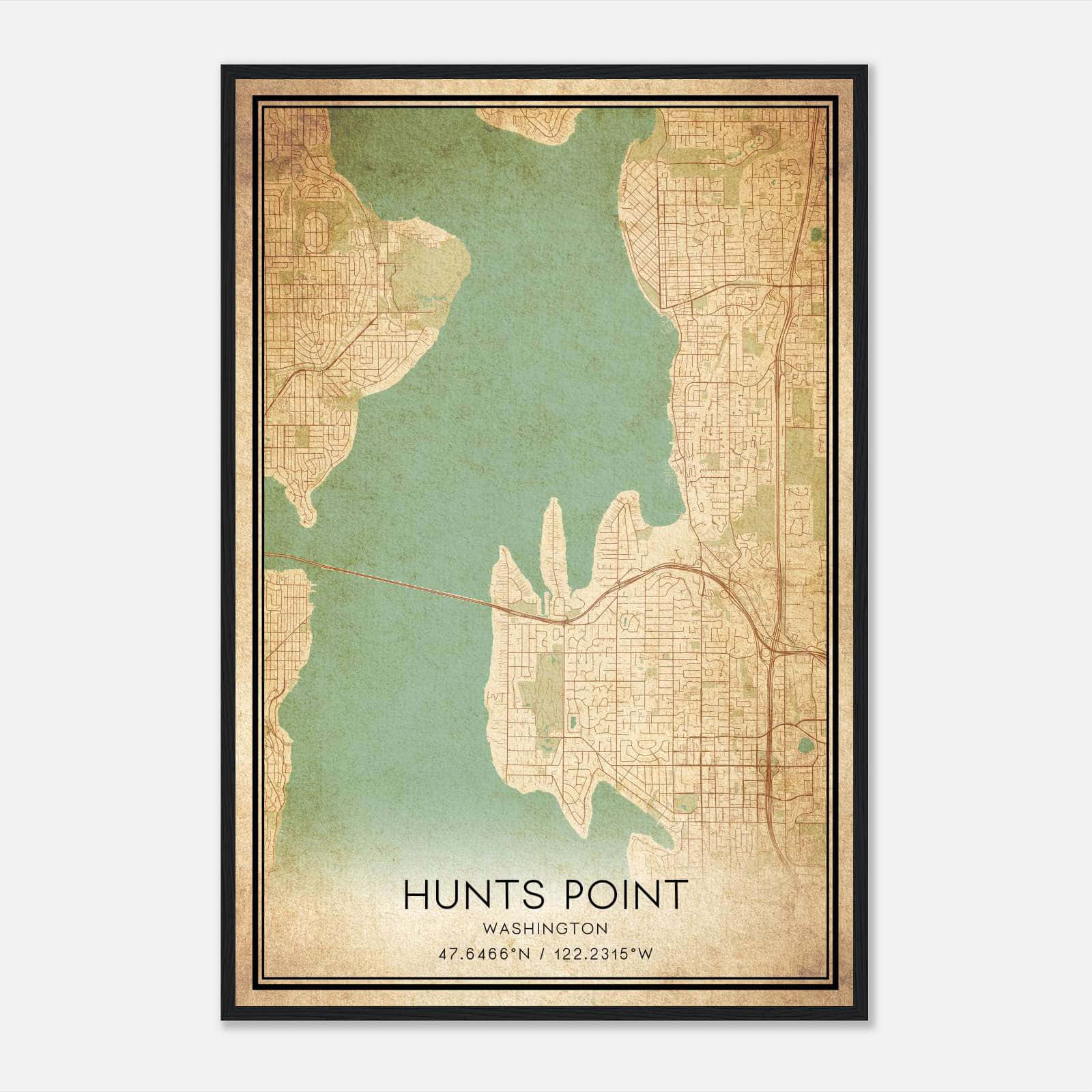 Vintage Hunts Point Washington Map Poster, Hunts Point WA City Road Wall Art Print Vintage Hunts Point Washington Map Poster, Hunts Point WA City Road Wall Art Print