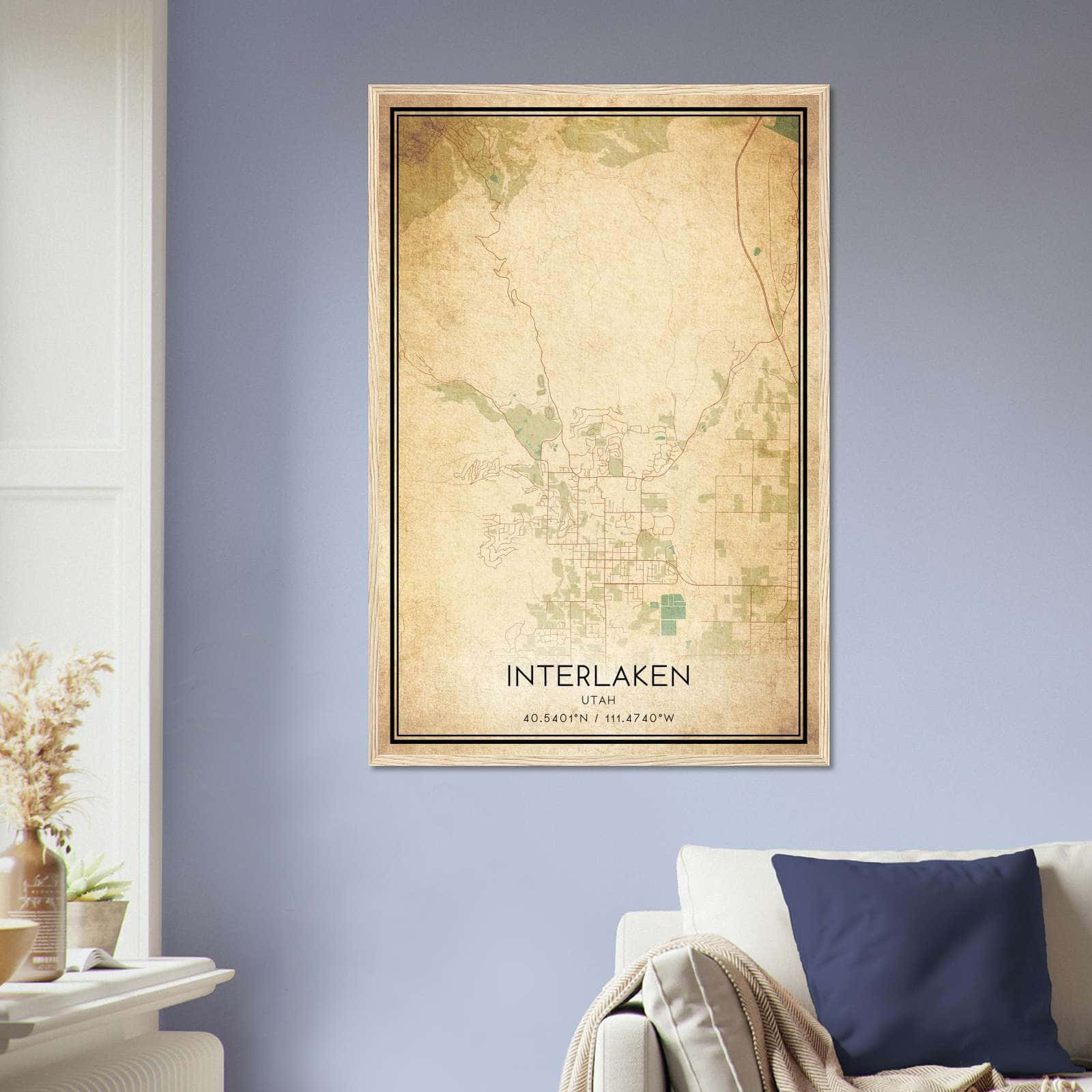 Vintage Interlaken Utah Map Poster, Interlaken UT City Road Wall Art Print
