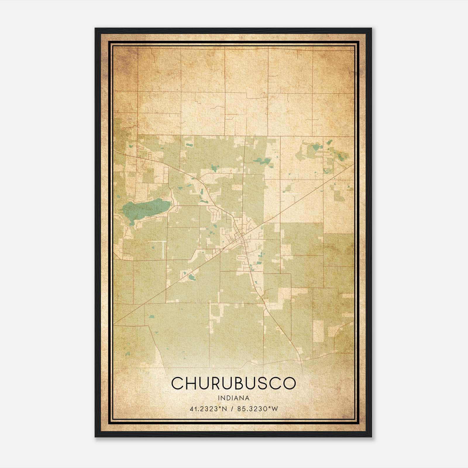 Vintage Churubusco Indiana Map Poster, Churubusco IN City Road Wall Art Print Vintage Churubusco Indiana Map Poster, Churubusco IN City Road Wall Art Print