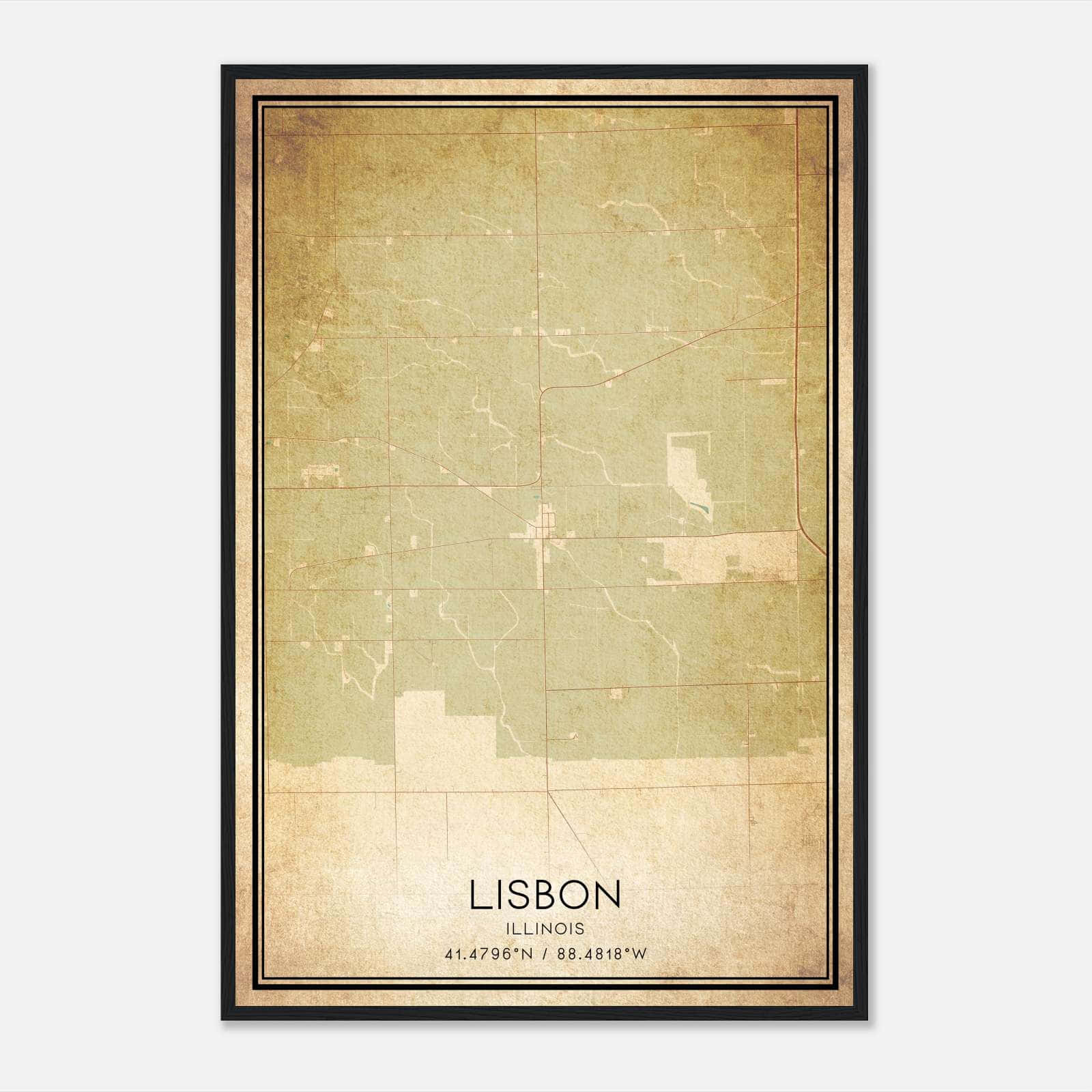 Vintage Lisbon Illinois Map Poster, Lisbon IL City Road Wall Art Print Vintage Lisbon Illinois Map Poster, Lisbon IL City Road Wall Art Print