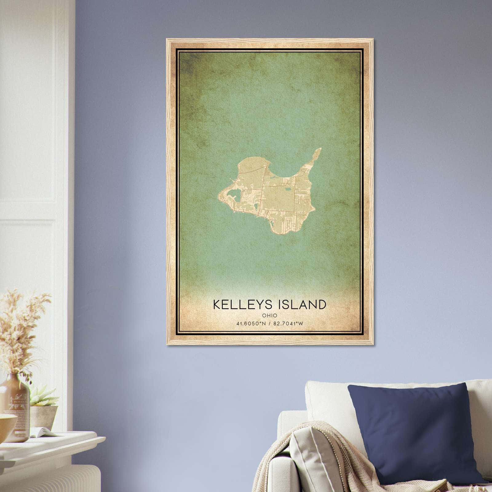 Vintage Kelleys Island Ohio Map Poster, Kelleys Island OH City Road Wall Art Print