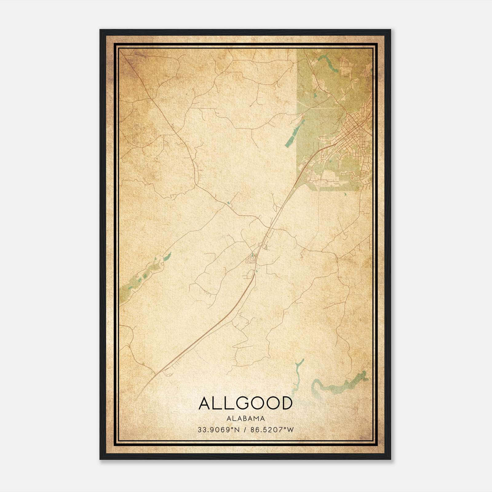 Vintage Allgood Alabama Map Poster, Allgood AL City Road Wall Art Print Vintage Allgood Alabama Map Poster, Allgood AL City Road Wall Art Print