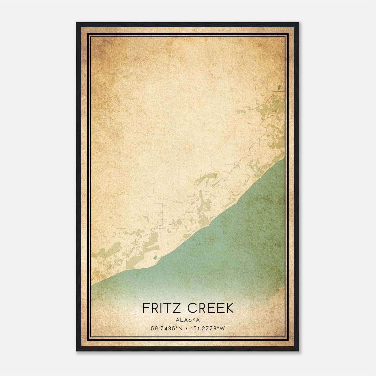 Vintage Fritz Creek Alaska Map Poster, Fritz Creek AK City Road Wall Art Print Vintage Fritz Creek Alaska Map Poster, Fritz Creek AK City Road Wall Art Print