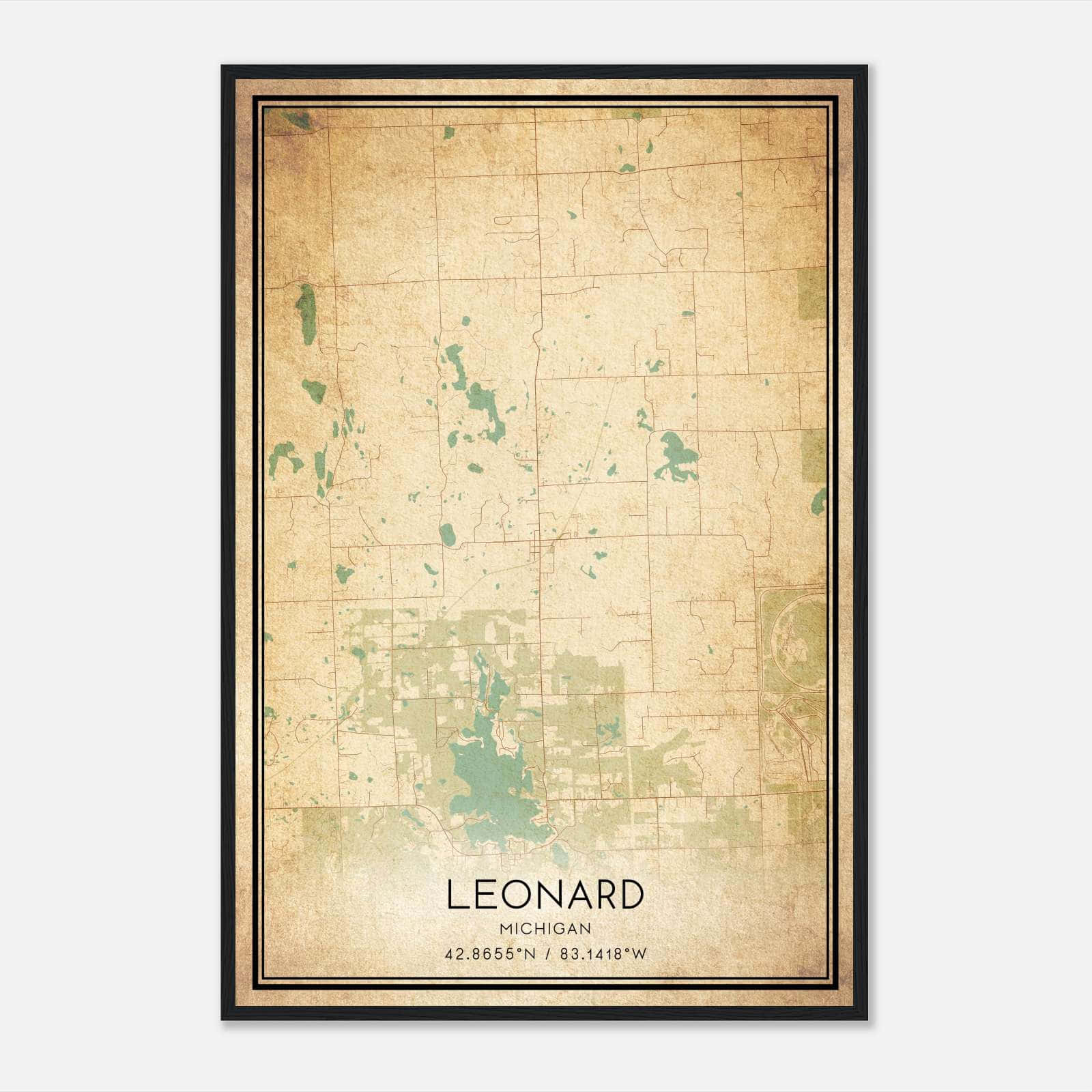 Vintage Leonard Michigan Map Poster, Leonard MI City Road Wall Art Print Vintage Leonard Michigan Map Poster, Leonard MI City Road Wall Art Print