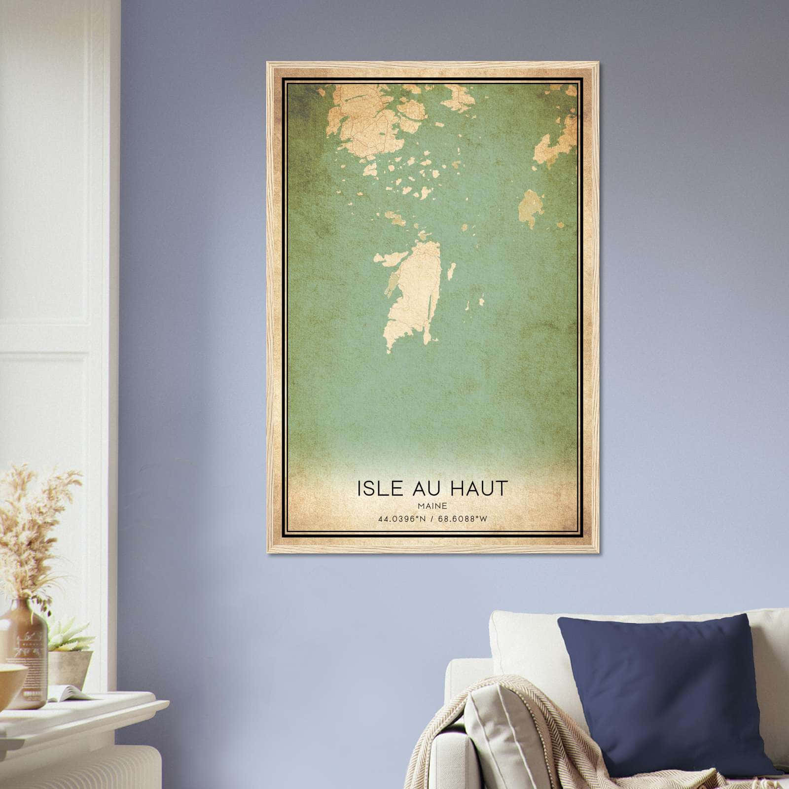 Vintage Isle Au Haut Maine Map Poster, Isle Au Haut ME City Road Wall Art Print